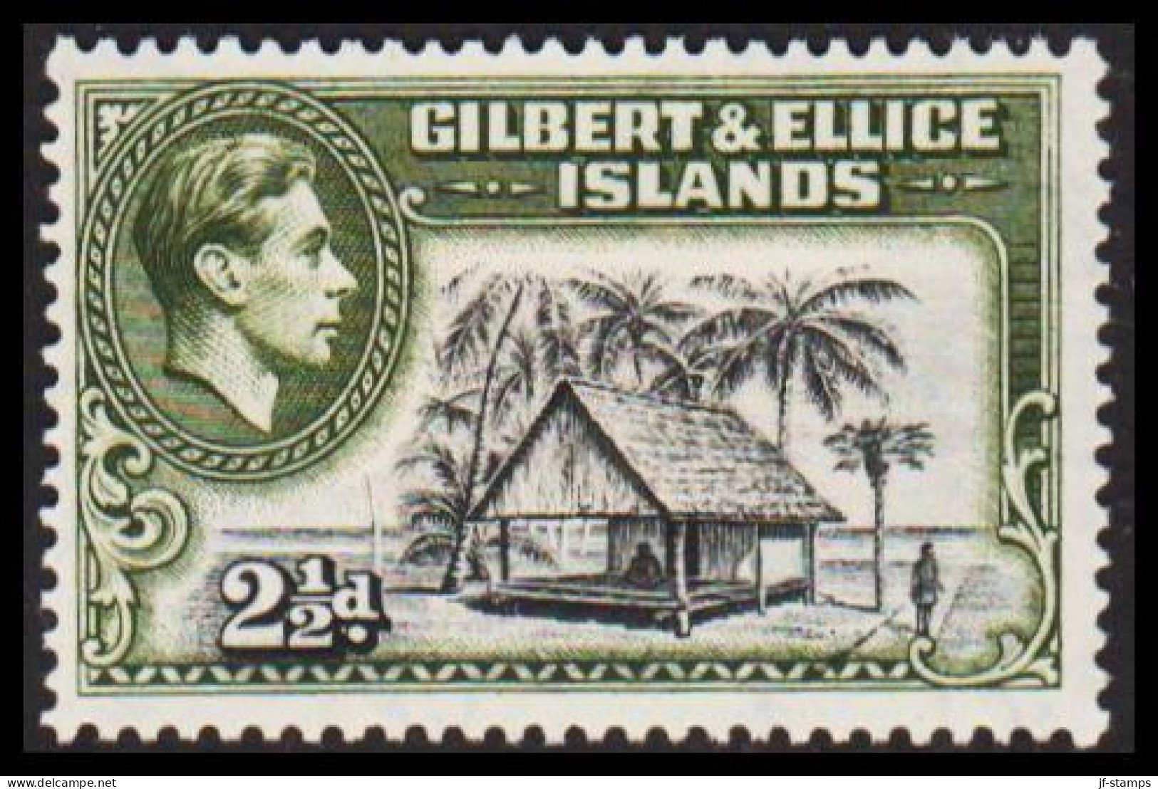 1939. GILBERT & ELLICE ISLANDS. Georg VI & COUNTRY MOTIVES. 2½ D Cottage Hinged.  (Michel 42) - JF537463 - Isole Gilbert Ed Ellice (...-1979)