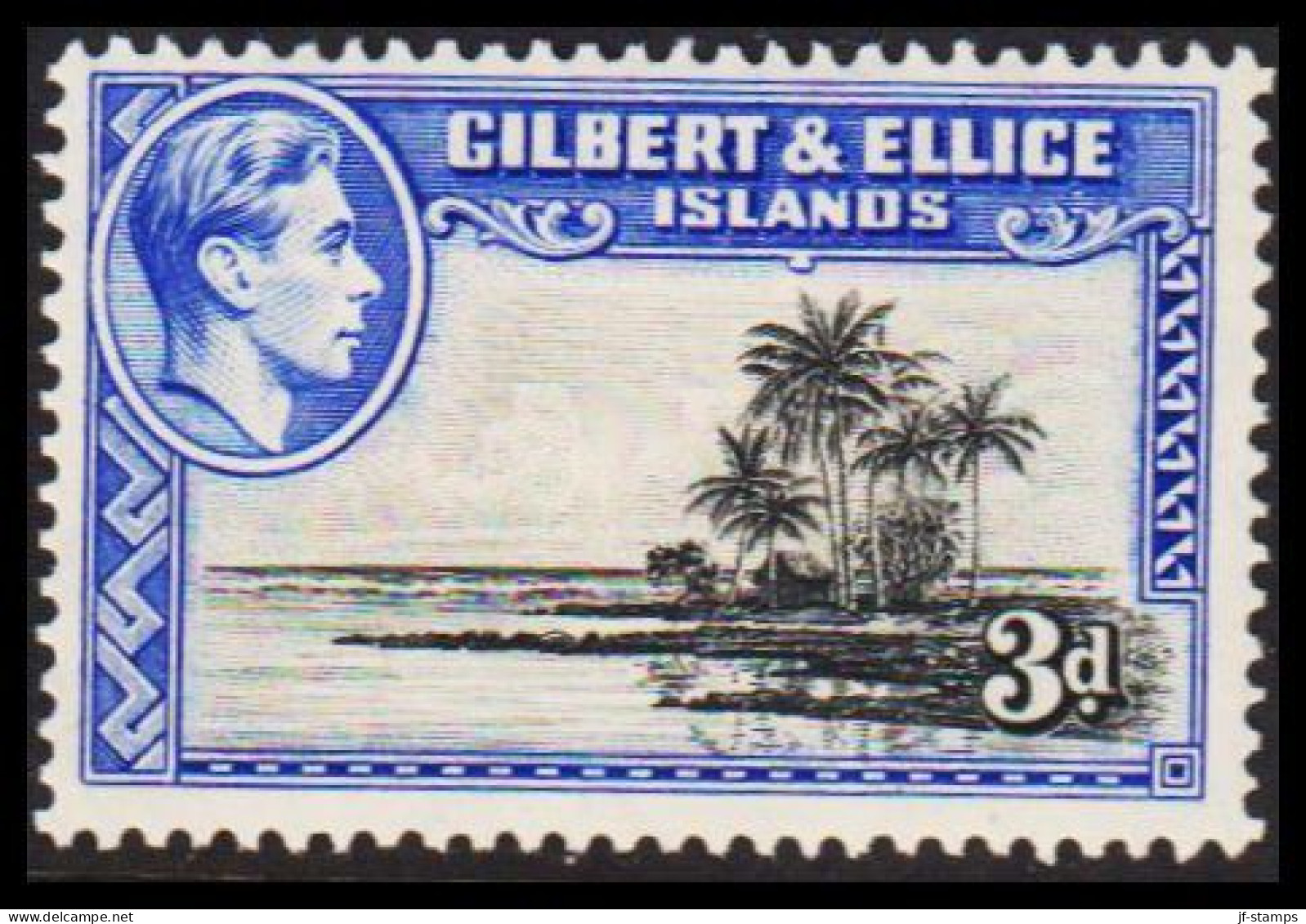 1939. GILBERT & ELLICE ISLANDS. Georg VI & COUNTRY MOTIVES. 3 D Palms At Beach Perf 13½ Hinge... (Michel 43A) - JF537465 - Isole Gilbert Ed Ellice (...-1979)