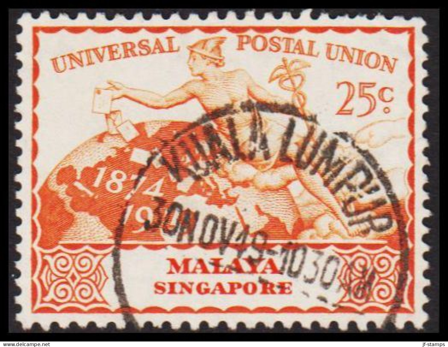 1949. SINGAPORE. UPU 25 C Luxus Cancel KUALA LUMPUR 30NOV49. (Michel 25) - JF537467 - Singapour (...-1959)