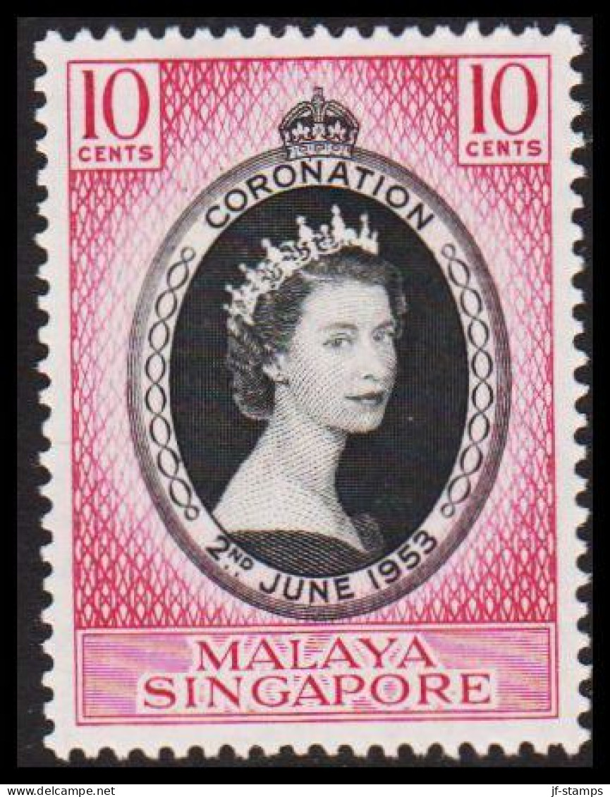 1953. SINGAPORE. Elizabeth Coronation 10 CENTS Hinged.  (Michel 27) - JF537481 - Singapore (...-1959)