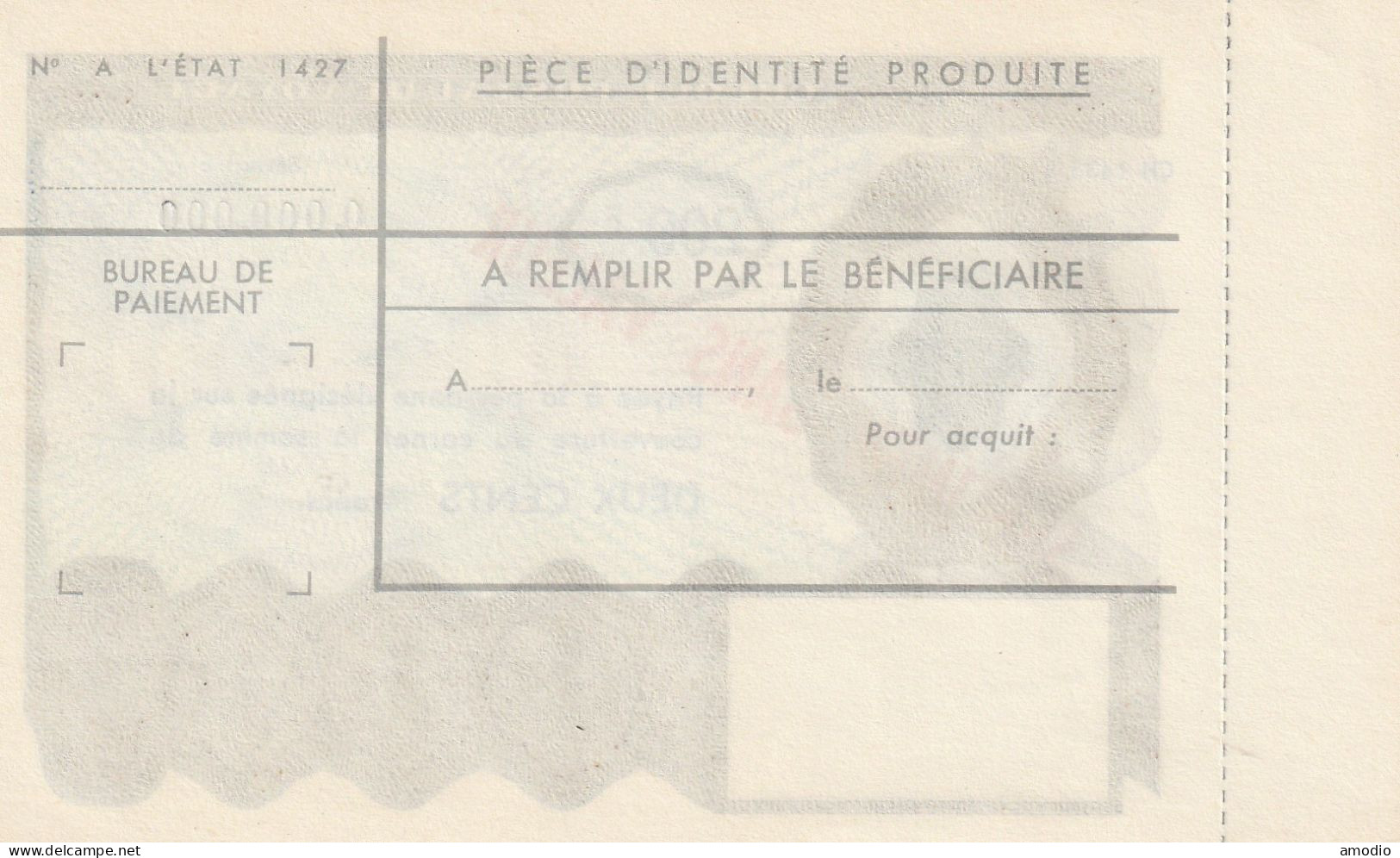 France Chèque Postal De Voyage 200 F Surchargé SPECIMEN - Fiktive & Specimen
