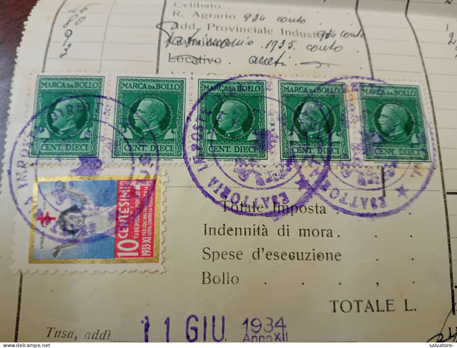 MARCA DA BOLLO 10 CENTESIMI PER I TUBERCOLOSI PICCOLI 1933 - Fiscaux