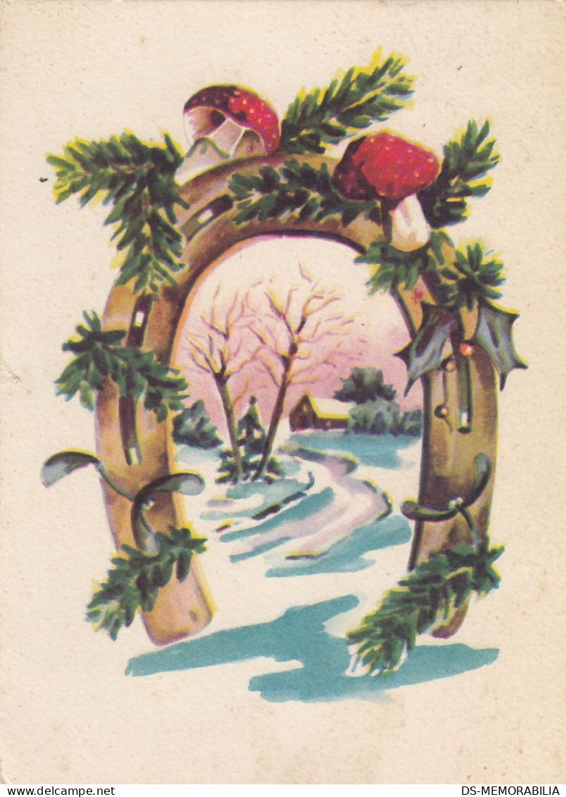 Mushrooms Horseshoe Mistletoe Postcard 1968 - Champignons