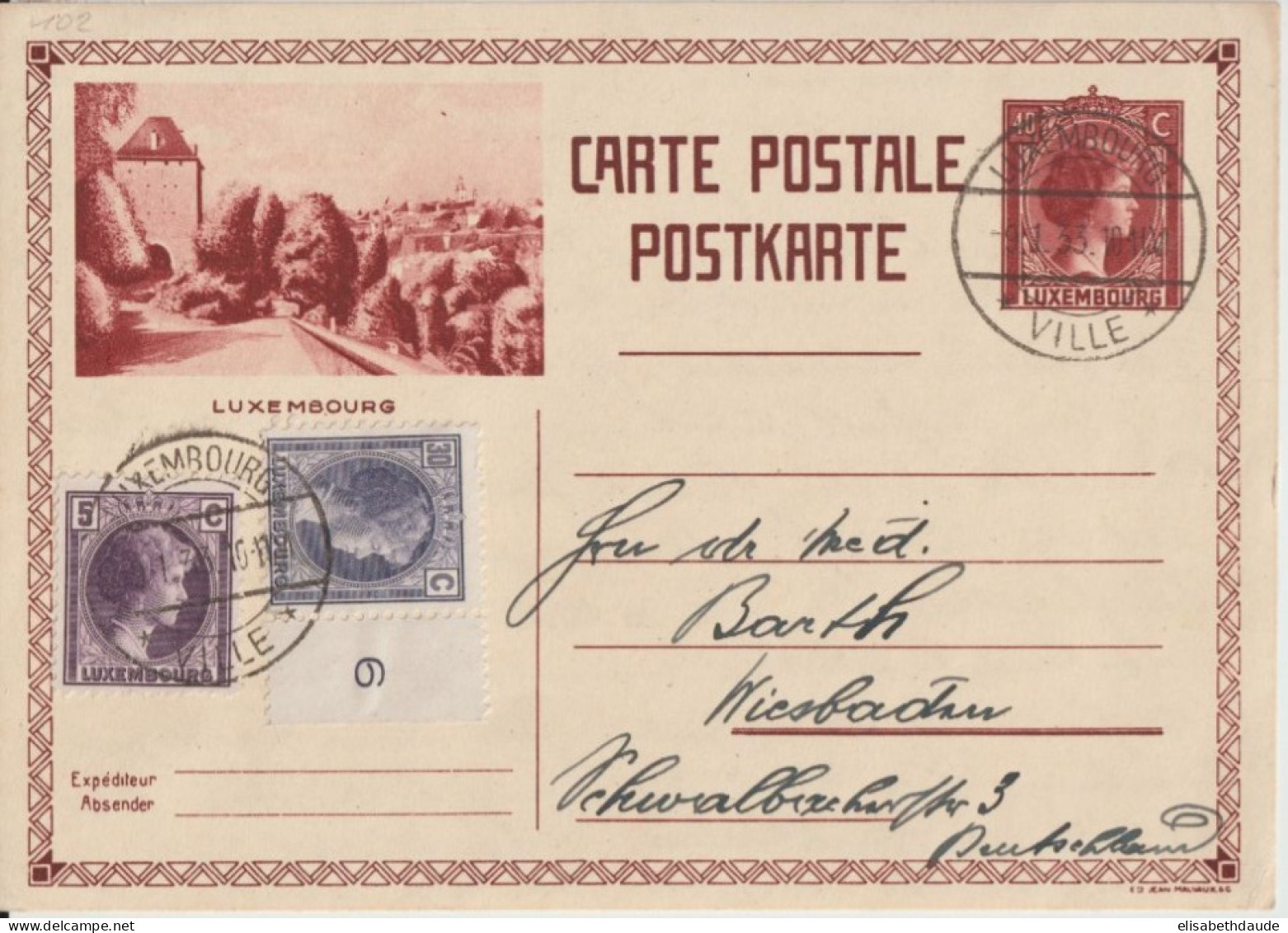 1933 - LUXEMBOURG - CP ENTIER ILLUSTREE BILDPOSTKARTE => WIESBADEN - Ganzsachen