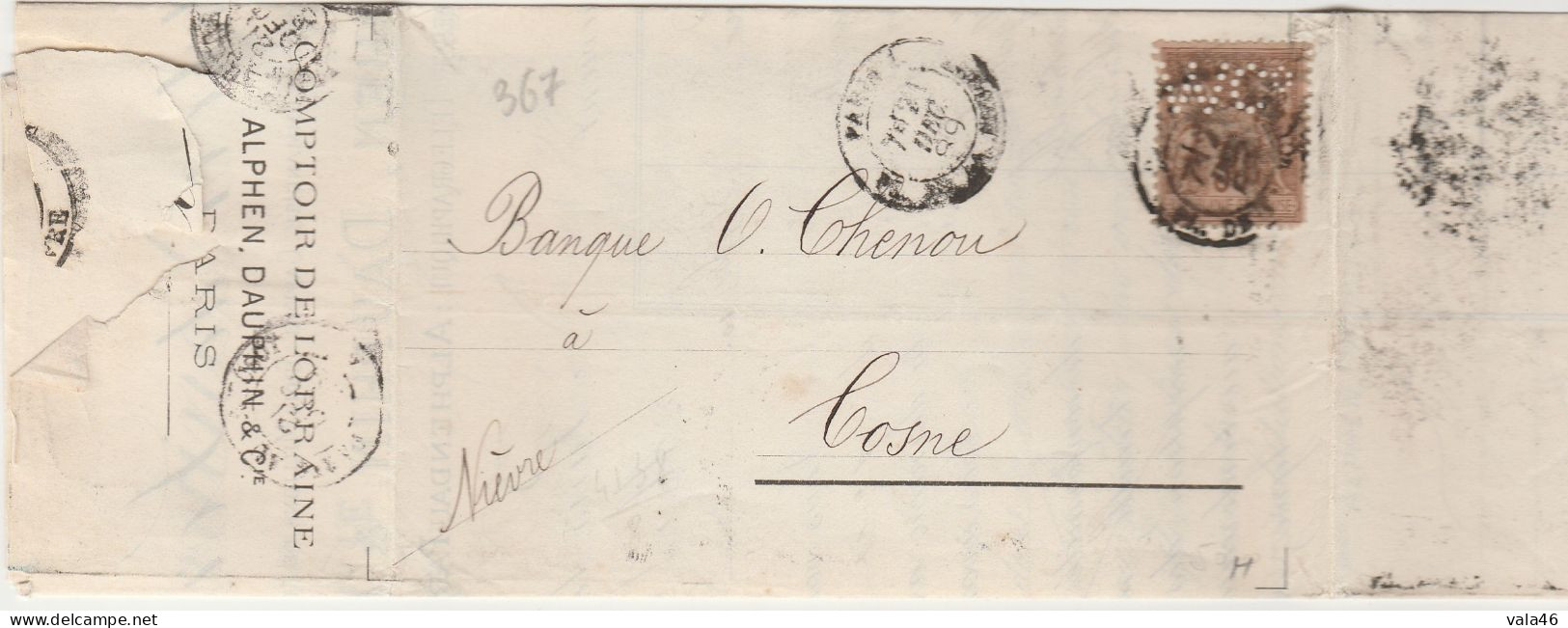 FRANCE - N° 80  SAGE SUR LETTRE COMPTOIR DE LORRAINE PERFORE W.C. - Cartas & Documentos