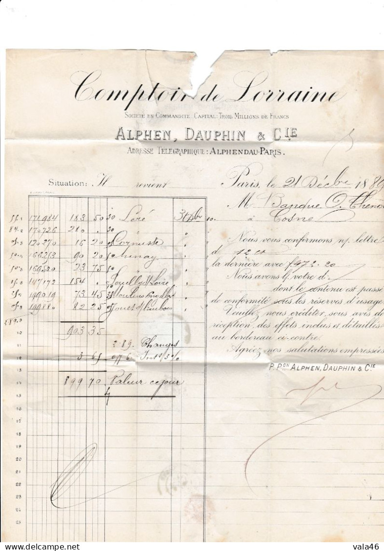 FRANCE - N° 80  SAGE SUR LETTRE COMPTOIR DE LORRAINE PERFORE W.C. - Brieven En Documenten