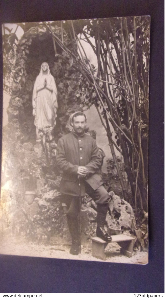 CARTE PHOTO E HEKKERS 13 AVENUE AUBER NICE MILITAIRE POILU DEVANT STATUE VIERGE MARIE HOPITAL? - Other & Unclassified