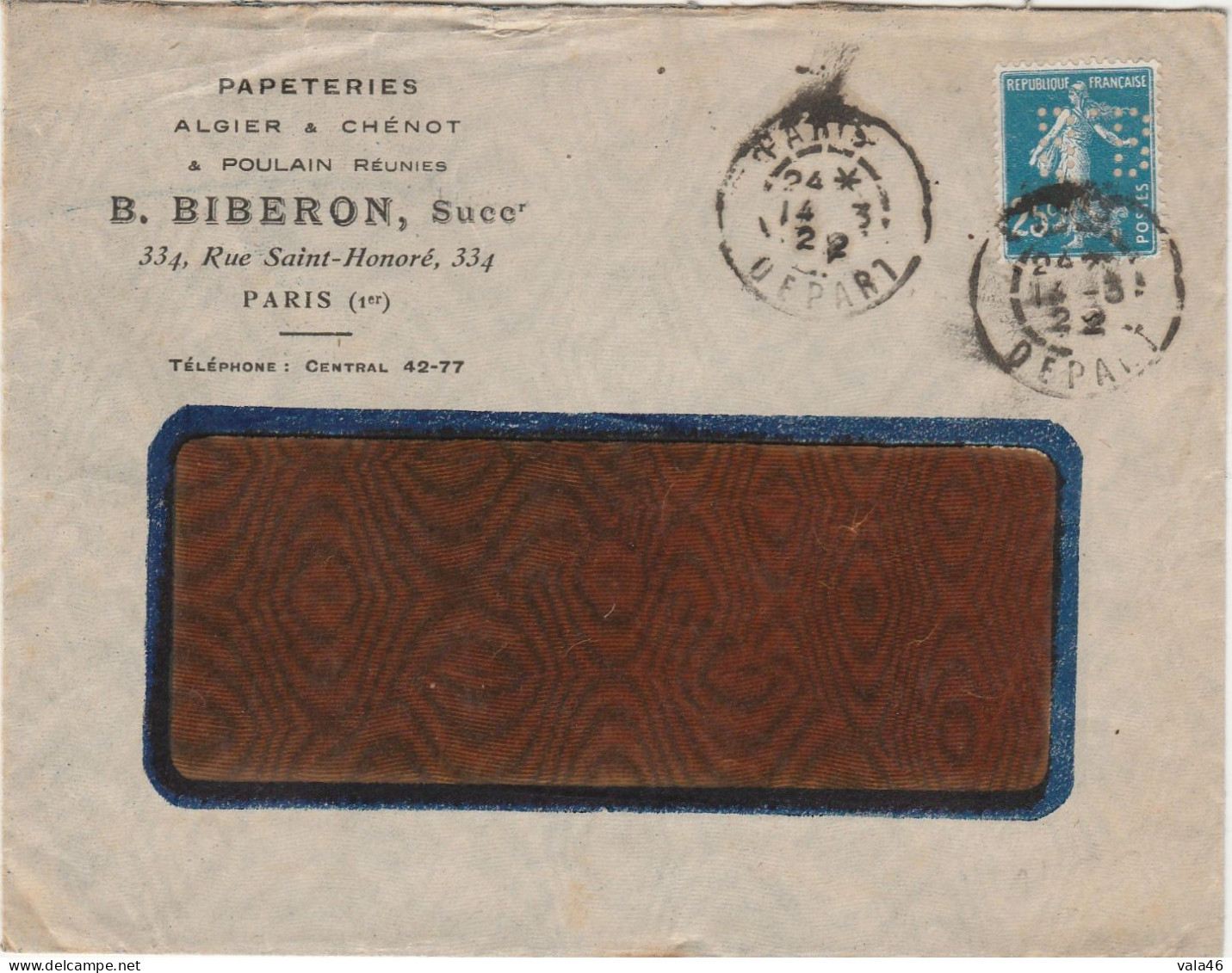 FRANCE - PERFORE  N° 140  SEMEUSE SUR LETTRE PERFORE BB - Briefe U. Dokumente