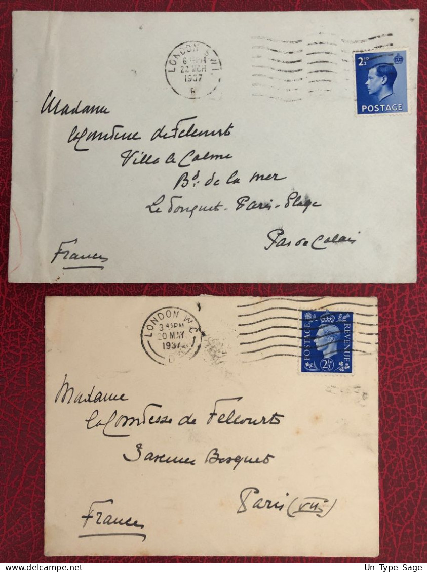 Grande-Bretagne, 2 Enveloppes De Londres 1937 - (B3662) - Storia Postale