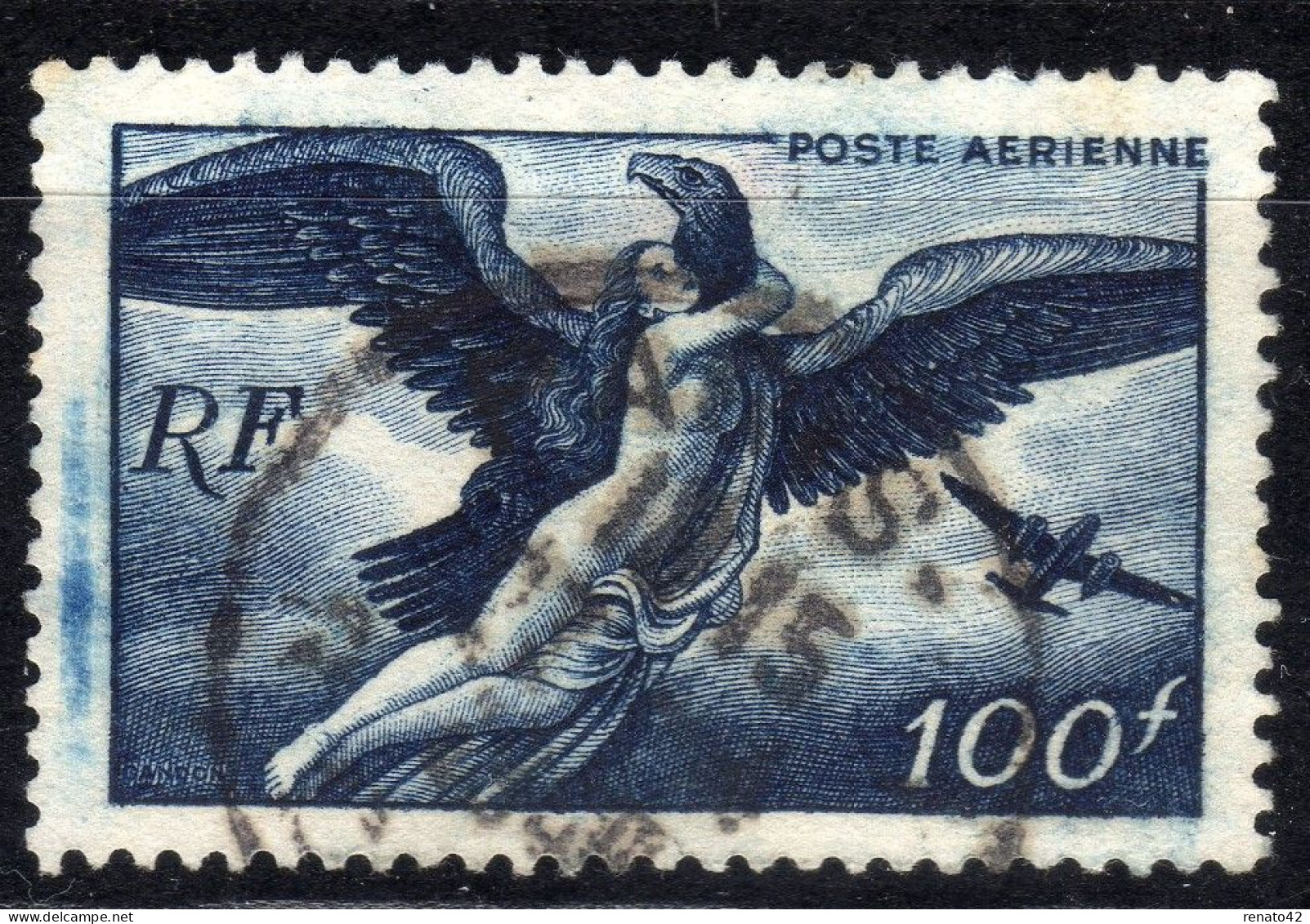 VARIETE Sur TIMBRE OBLITERE FRANCE POSTE AERIENNE N° 18 - DEFAUT D'essuyage - Used Stamps