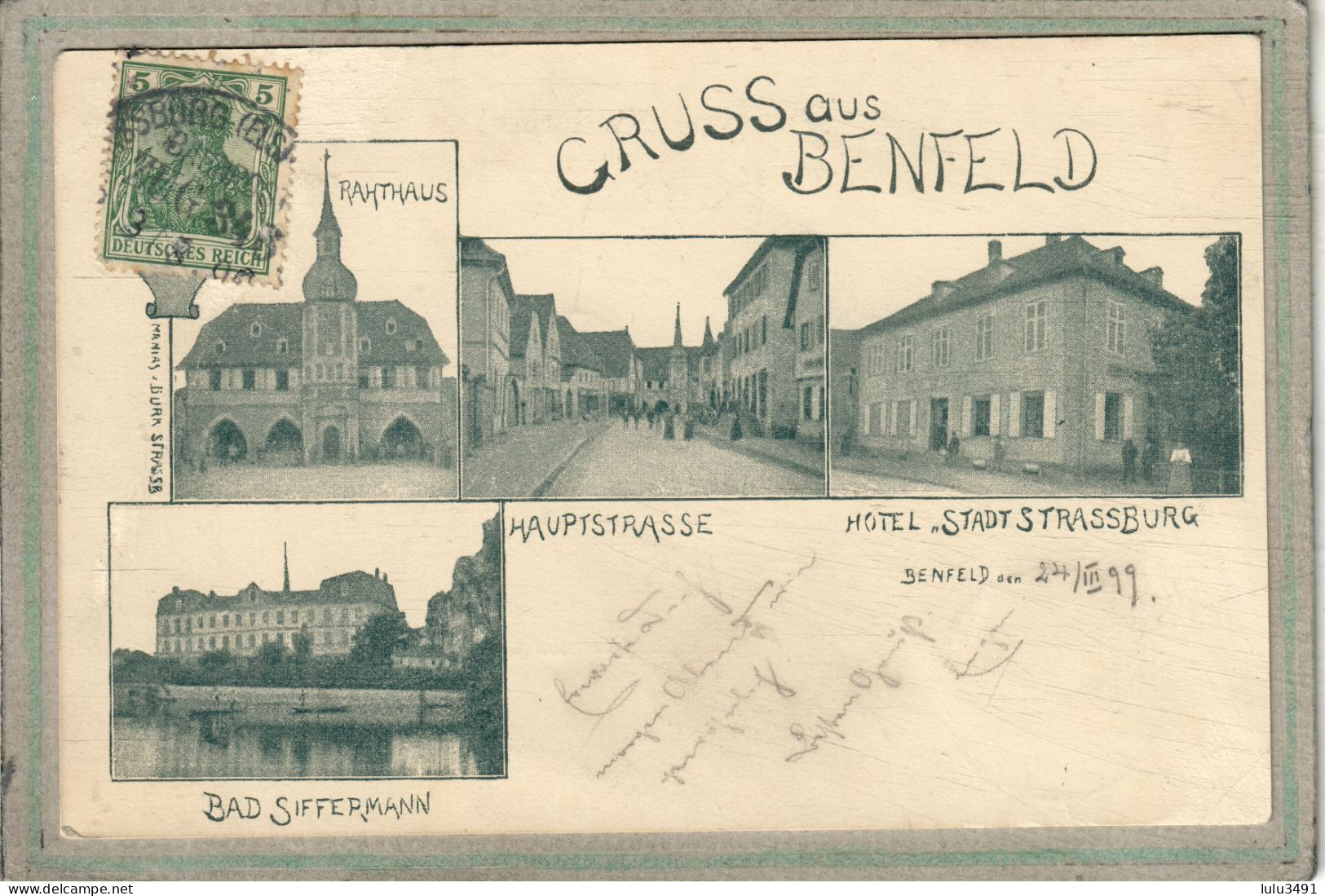 CPA - BENFELD (67) - Carte Gruss Multivues De 1899 - Hôtel De La Ville De Srasbourg Et Bad Siffermann - Benfeld