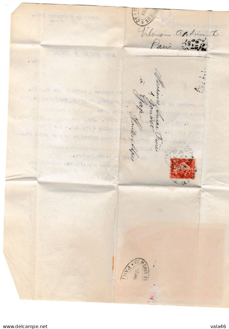 FRANCE - PERFORE  N° 134 VILMORIN ET CIE SUR LETTRE - Cartas & Documentos