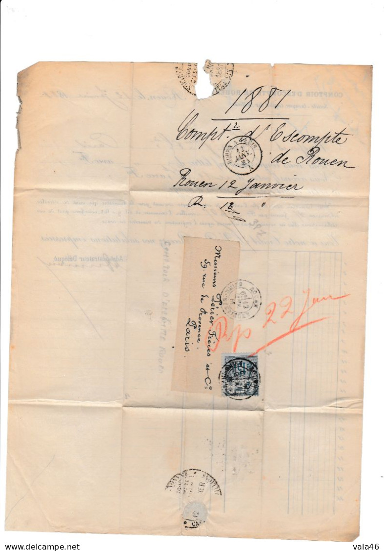 FRANCE - PERFORE  N° 90 CER  COMPTOIR D'ESCOMPTE DE ROUEN SUR LETTRE - Storia Postale