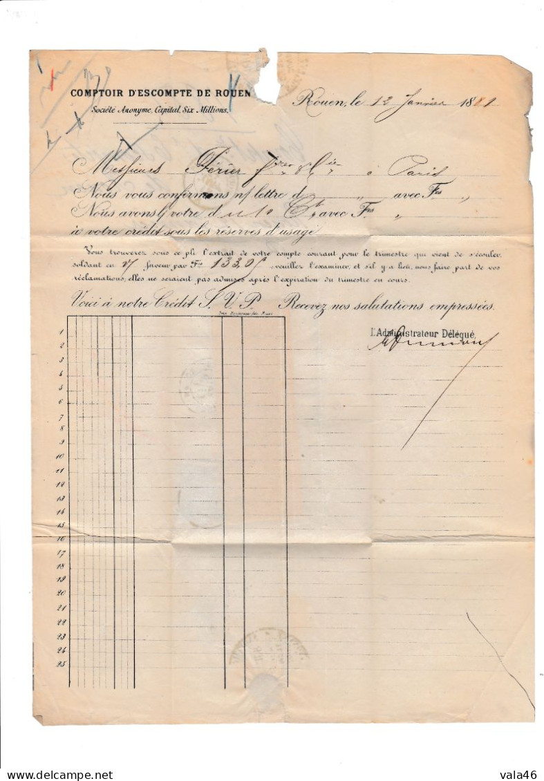 FRANCE - PERFORE  N° 90 CER  COMPTOIR D'ESCOMPTE DE ROUEN SUR LETTRE - Brieven En Documenten