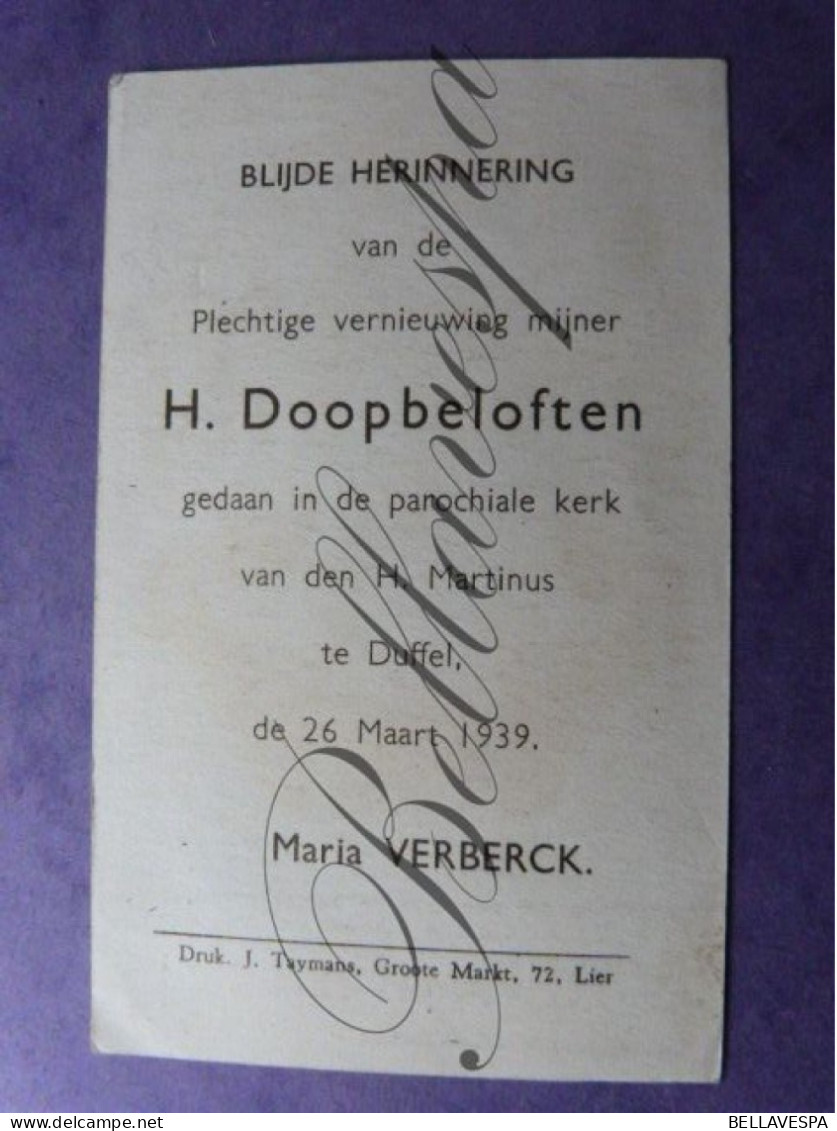 Maria VERBERCK Duffel 1939 Zonnewende Kortrijk Pl 1016 - Comunión Y Confirmación