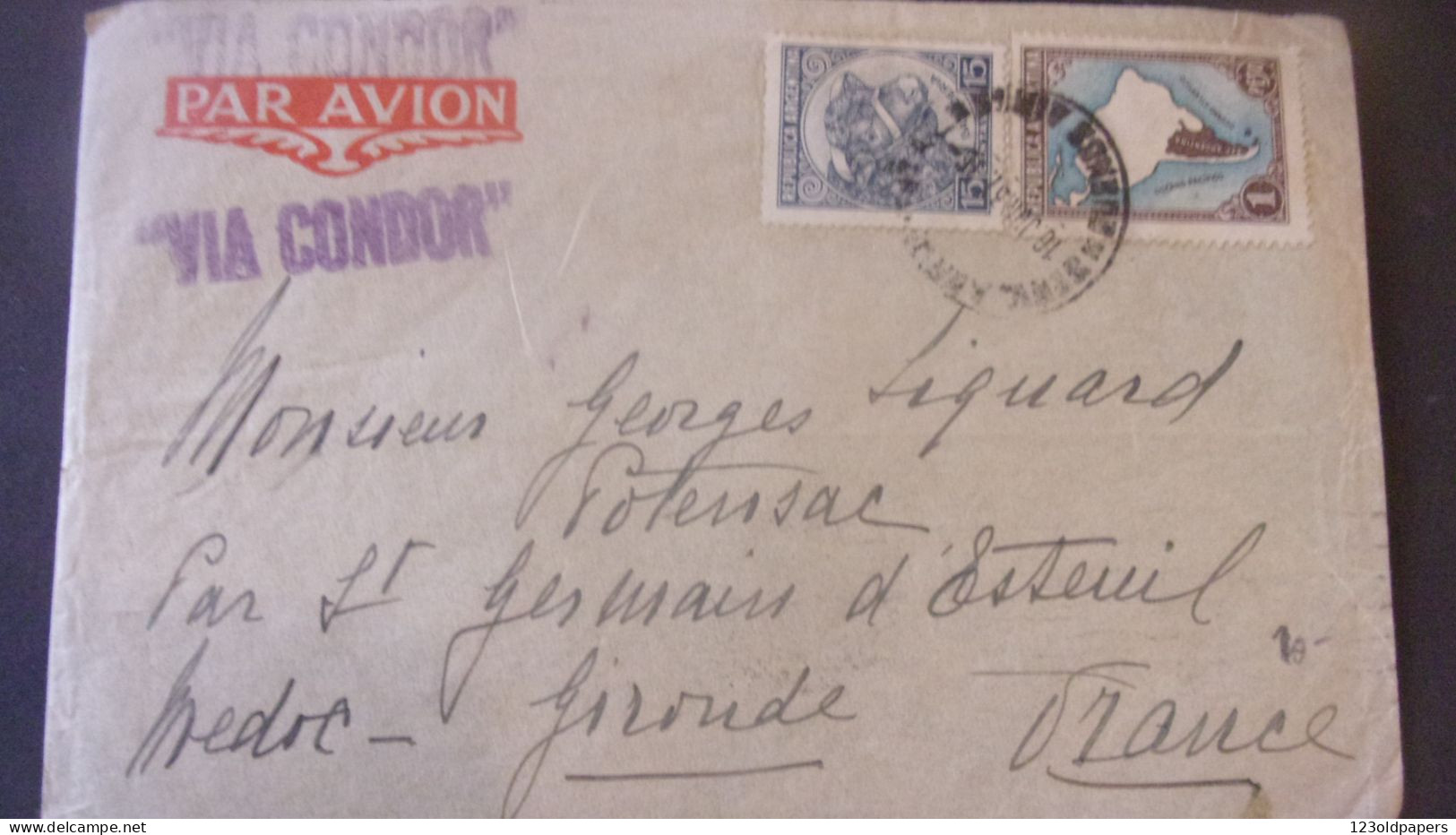 ARGENTINE PAR AVION Via Condor Lufthansa 1937 VERS FRANCE POTENSAC GIRONDE MARSEILLE GARE AVION CACHET - 1921-1960: Modern Tijdperk