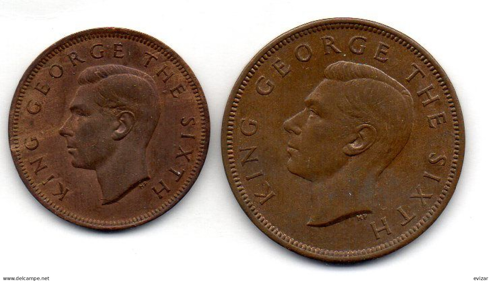 NEW ZEALAND, Set Of Two Coins 1/2, 1 Penny, Bronze, Year 1949, 1951, KM # 20, 21 - Nouvelle-Zélande