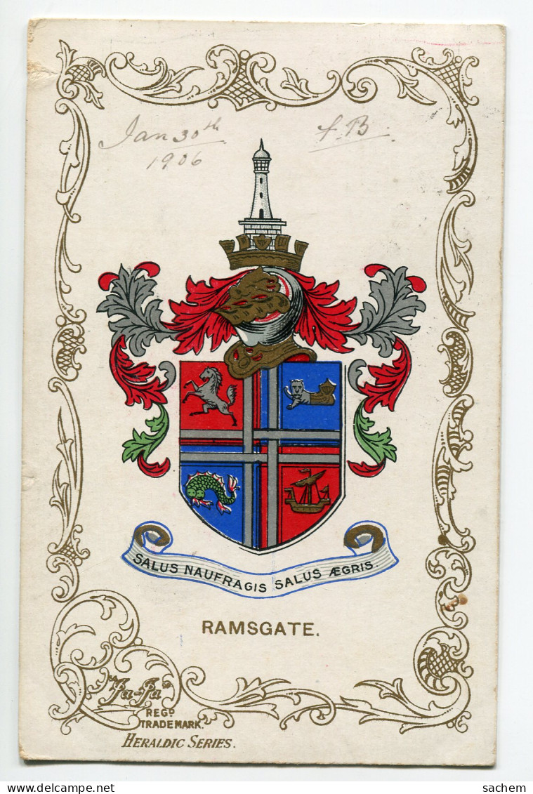 ANGLETERRE RAMSGATE Reg TRademark Heraldic Series - " Salus Naufragis Salus Aegris " Armoieries  -1906 écri    /D22-2018 - Ramsgate