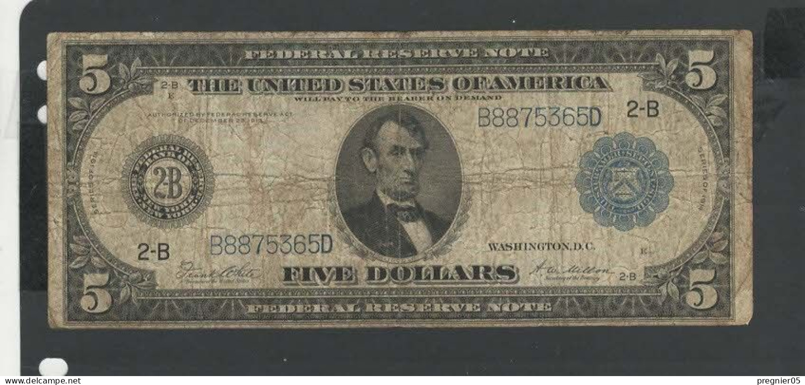 Baisse De Prix USA - Billet 5 Dollar 1914  TB-/F-  P.359b - Bilglietti Della Riserva Federale (1914-1918)