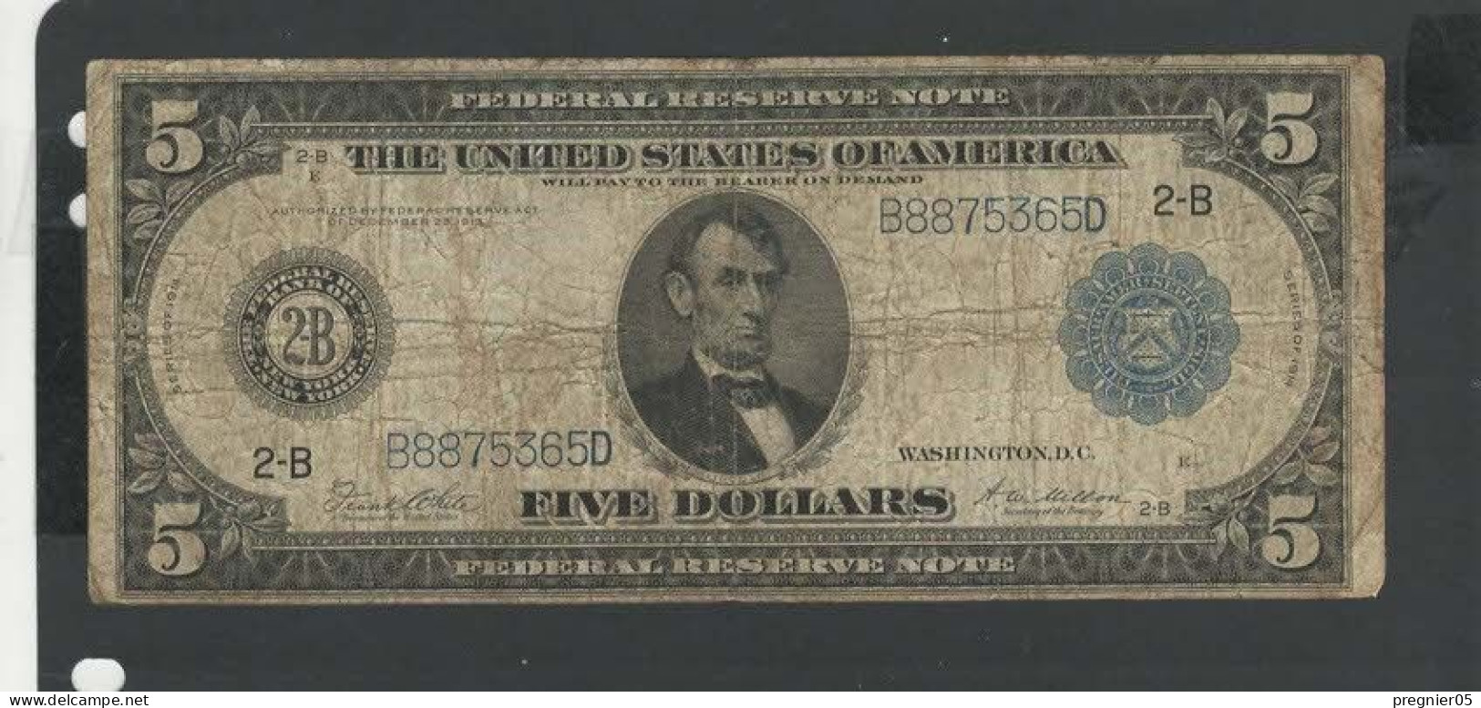 USA - Billet 5 Dollar 1914  TB-/F-  P.359b - Billets De La Federal Reserve (1914-1918)