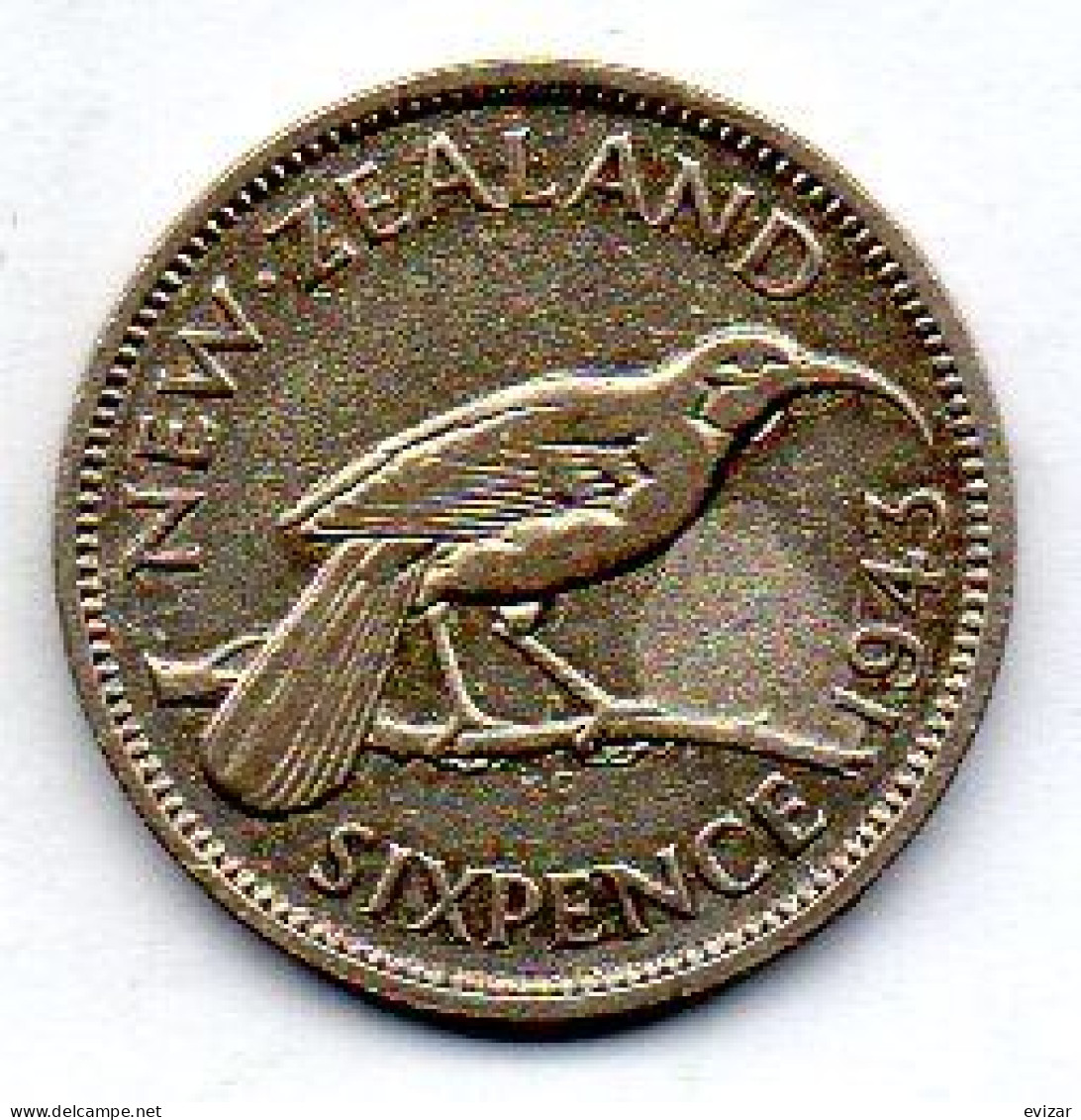 NEW ZEALAND, 6 Pence, Silver, Year 1943, KM # 8 - Nouvelle-Zélande