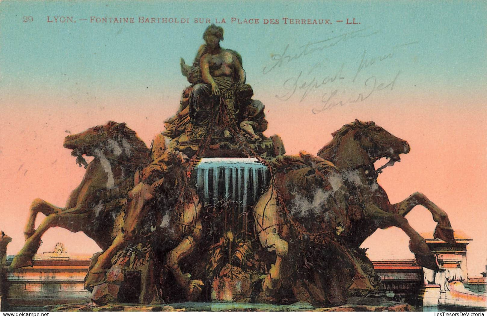 FRANCE - Lyon - Fontaine Bartholdi Sur La Place Des Terreaux - LL - Colorisé - Carte Postale Ancienne - Lyon 2