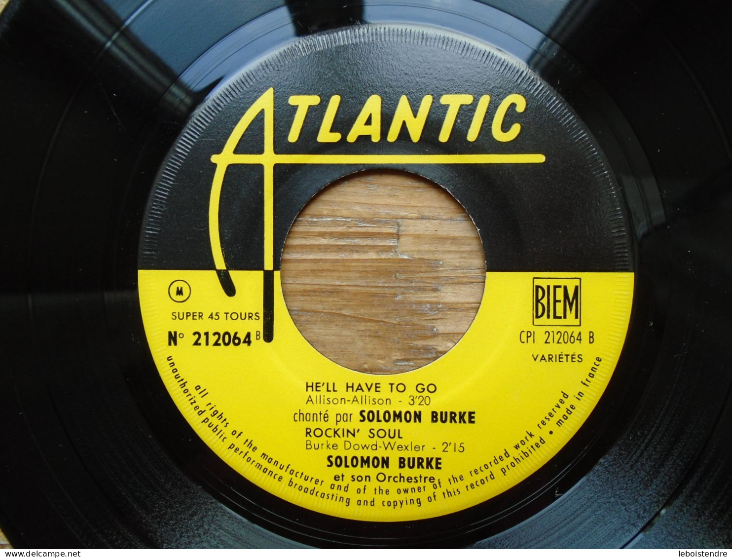 VINYLE 45T SP SOLOMON BURKE STUPIDITY 212064 BIEM ATLANTIC IMPRIME EN FRANCE 7-64 FUNK / SOUL HE'LL HAVE TO GO CAN'T