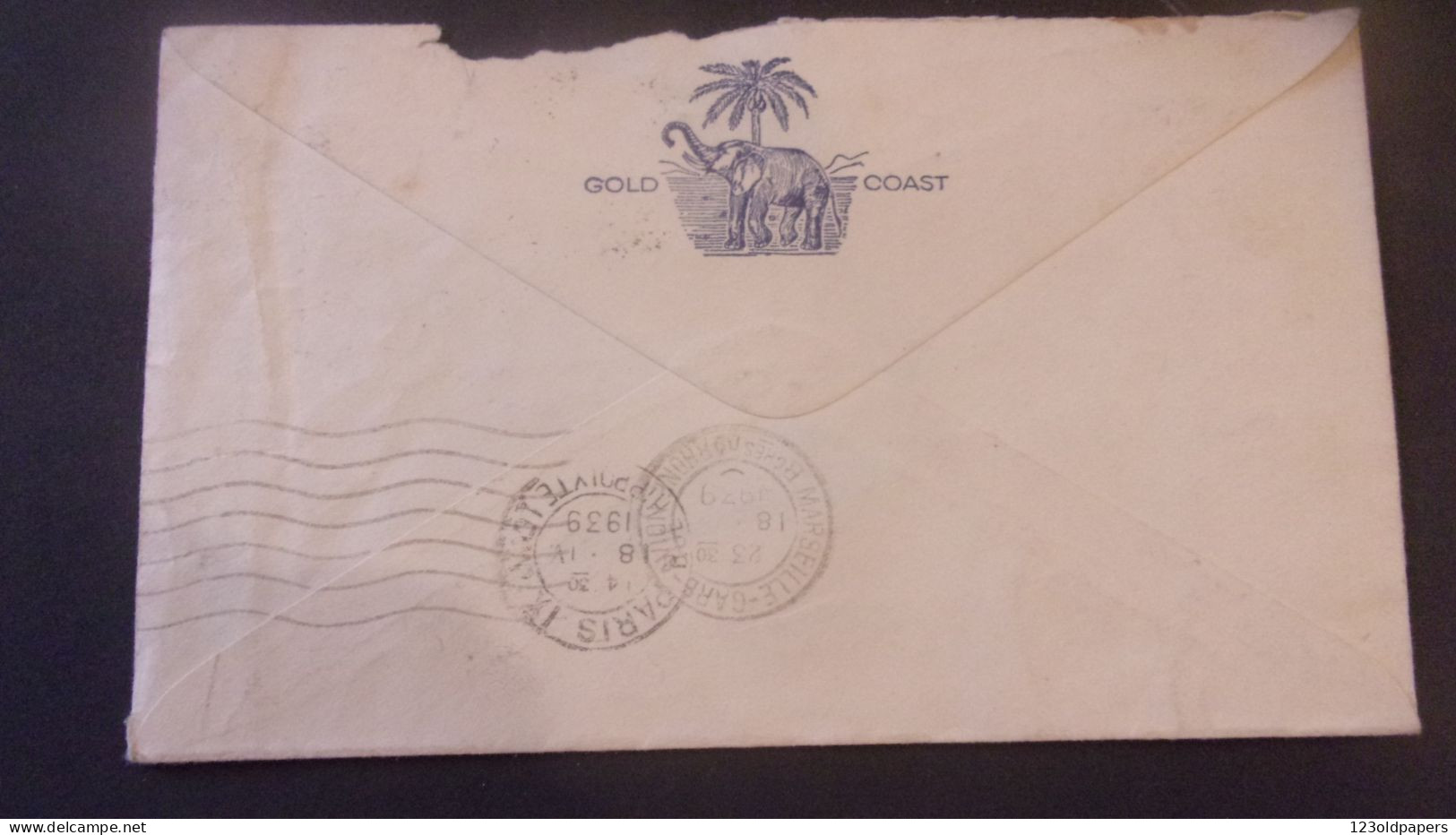 1936 BY AIR MAIL GOLD COAST 9 CHRISTIANSBORG ACCRA CACHET MARSEILLE GARE AVIATION GHANA - Costa De Oro (...-1957)