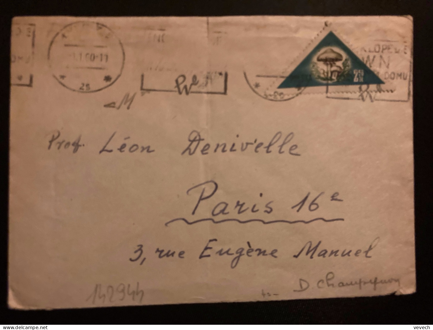 LETTRE Pou La FRANCE TP CHAMPIGNONS 2,50Zt OBL.MEC.1 1 60 + JOUR DE L'AN PREMIER JANVIER 1960 - Covers & Documents