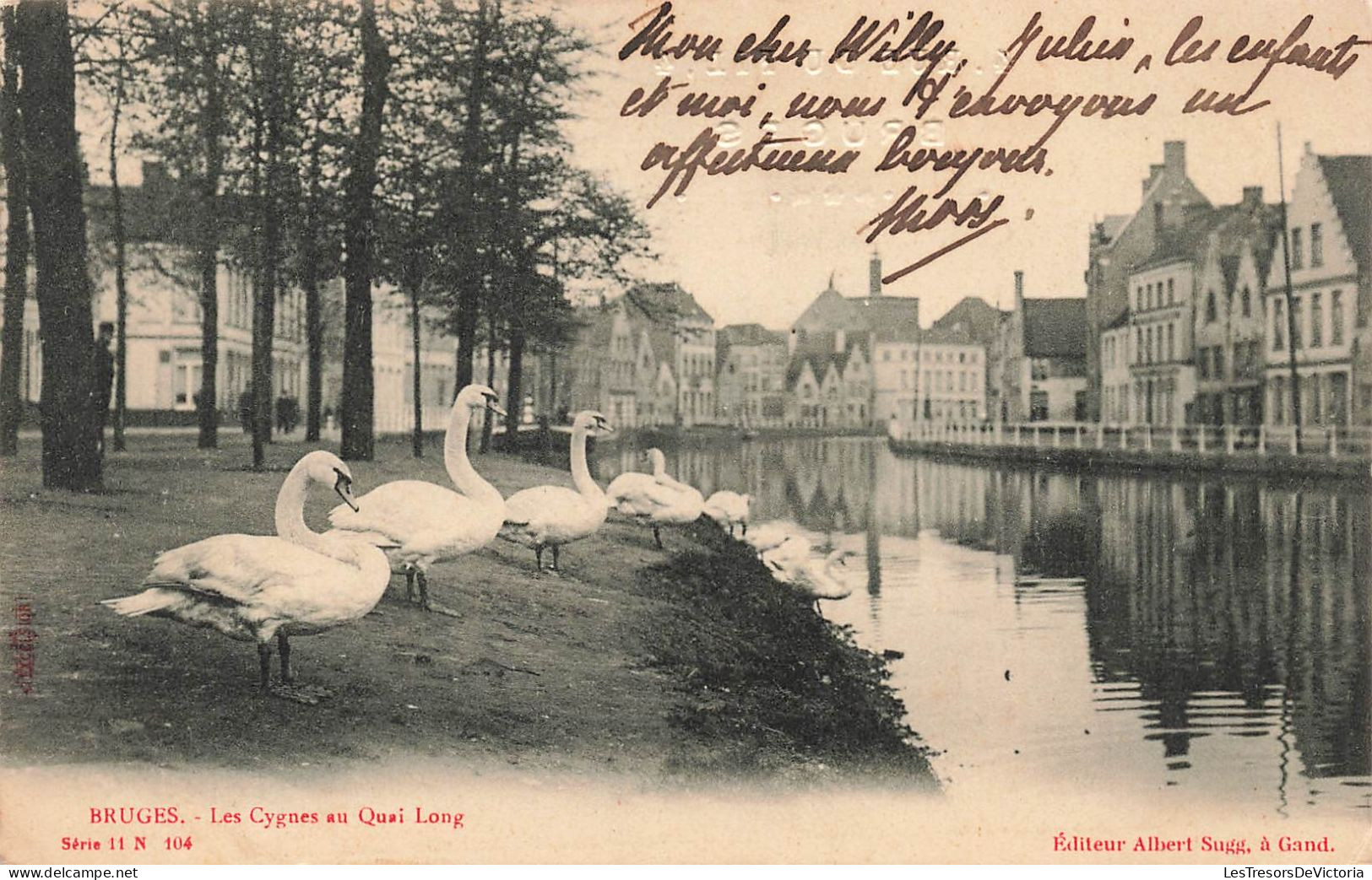 BELGIQUE - Bruges - Des  Cygnes Au Quai Long - Carte Postale Ancienne - Brugge