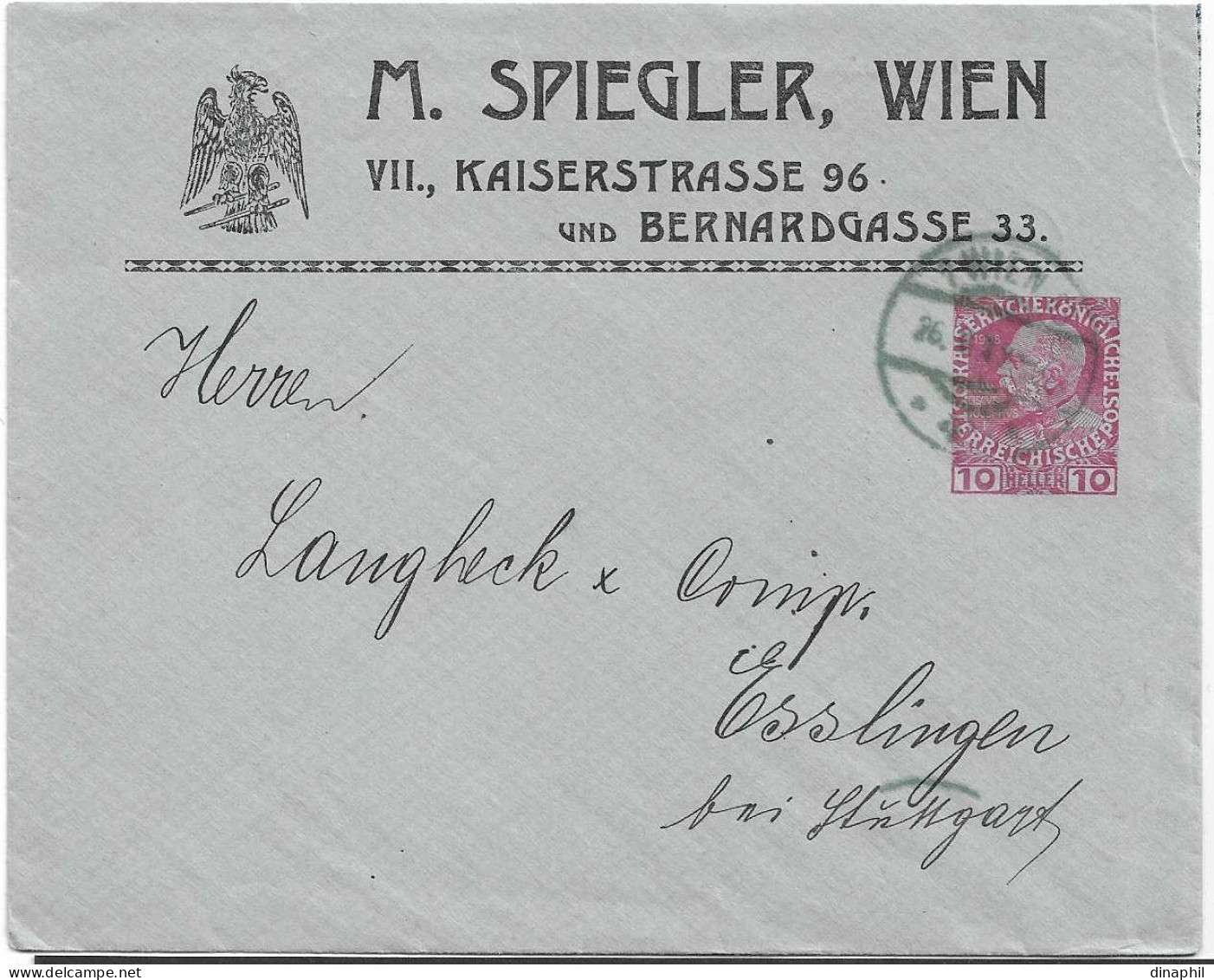 Autriche - Entier Postal Privé - M. SPIEGLER, VIENNE 10 Heller - Aigle - Omslagen