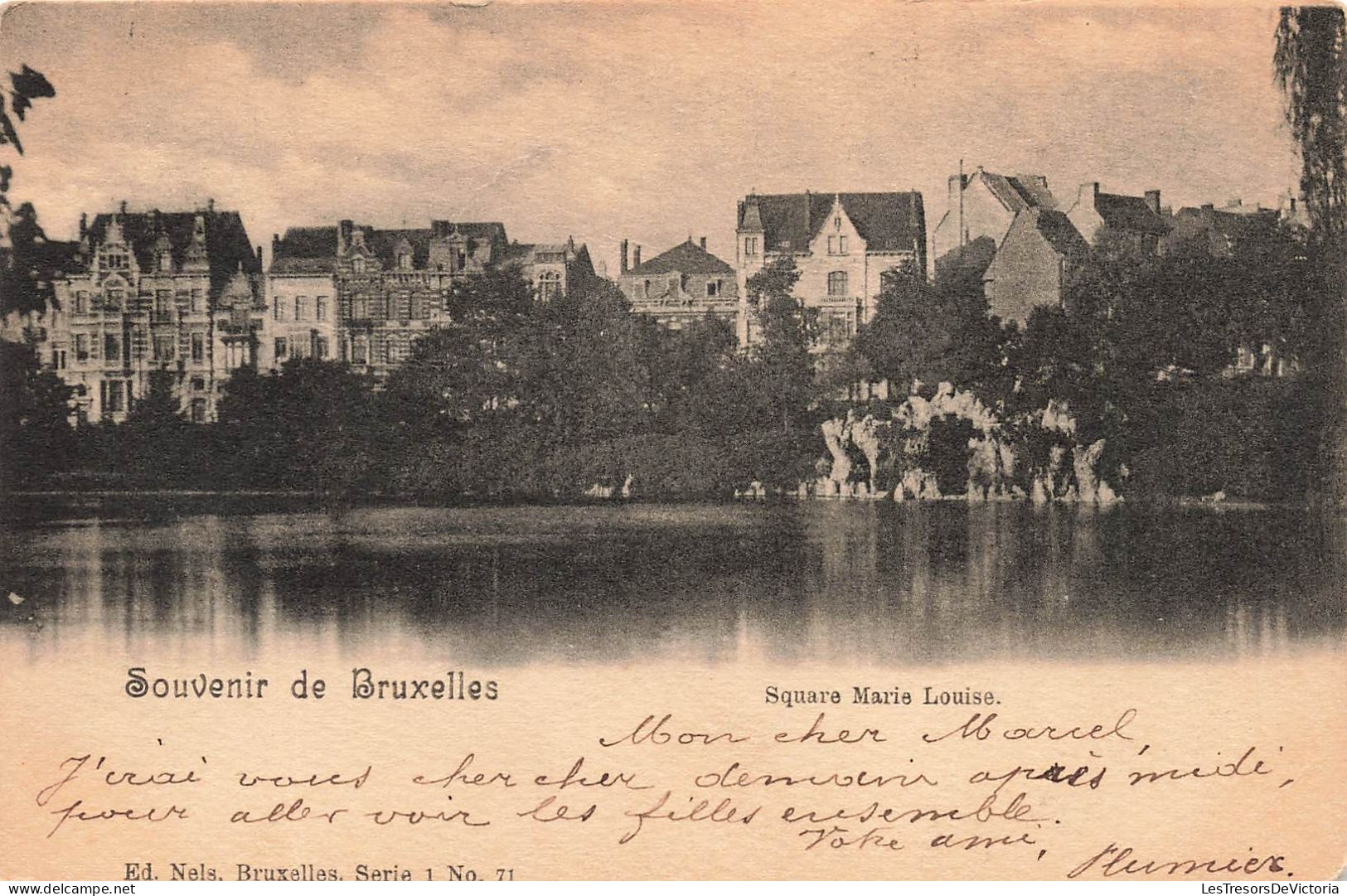 BELGIQUE - Souvenir De Bruxelles - Vue Sur Le Square Marie Louise - Carte Postale Ancienne - Marktpleinen, Pleinen