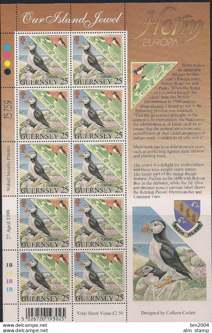 1999 Guernsey  Mi. 809-10 **MNH  Sheet Europa - National- Und Naturparks - 1999