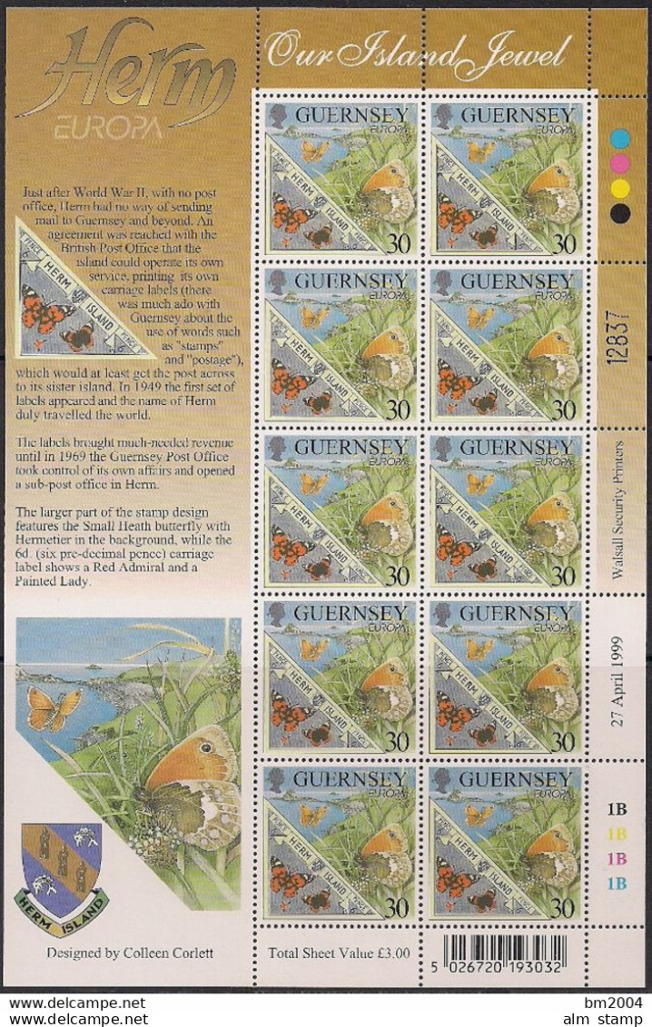 1999 Guernsey  Mi. 809-10 **MNH  Sheet Europa - National- Und Naturparks - 1999