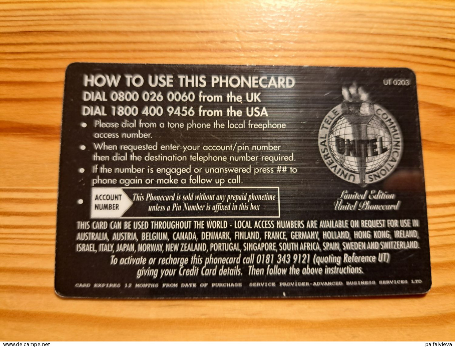 Prepaid Phonecard United Kingdom, Unitel - Train, Railway - Emissions Entreprises