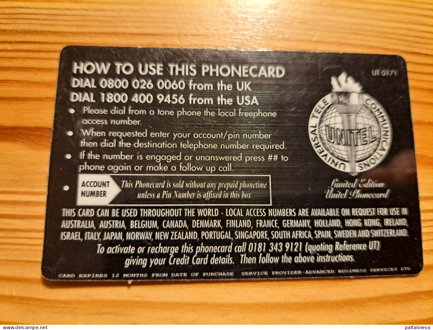 Prepaid Phonecard United Kingdom, Unitel - Train, Railway - Emissions Entreprises