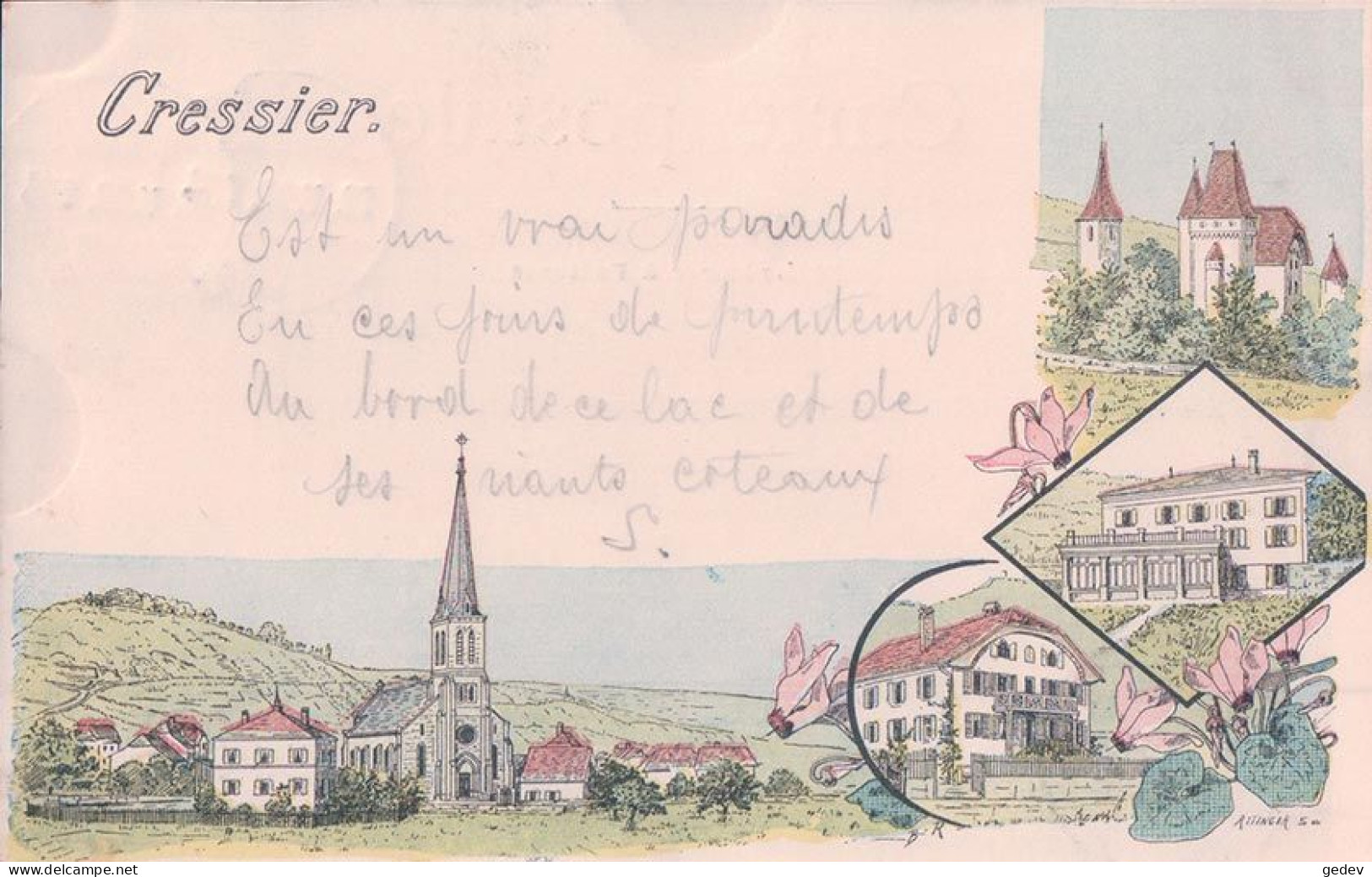 Cressier NE, 4 Vues, Couleur 1899 (28.5.1899) - Cressier