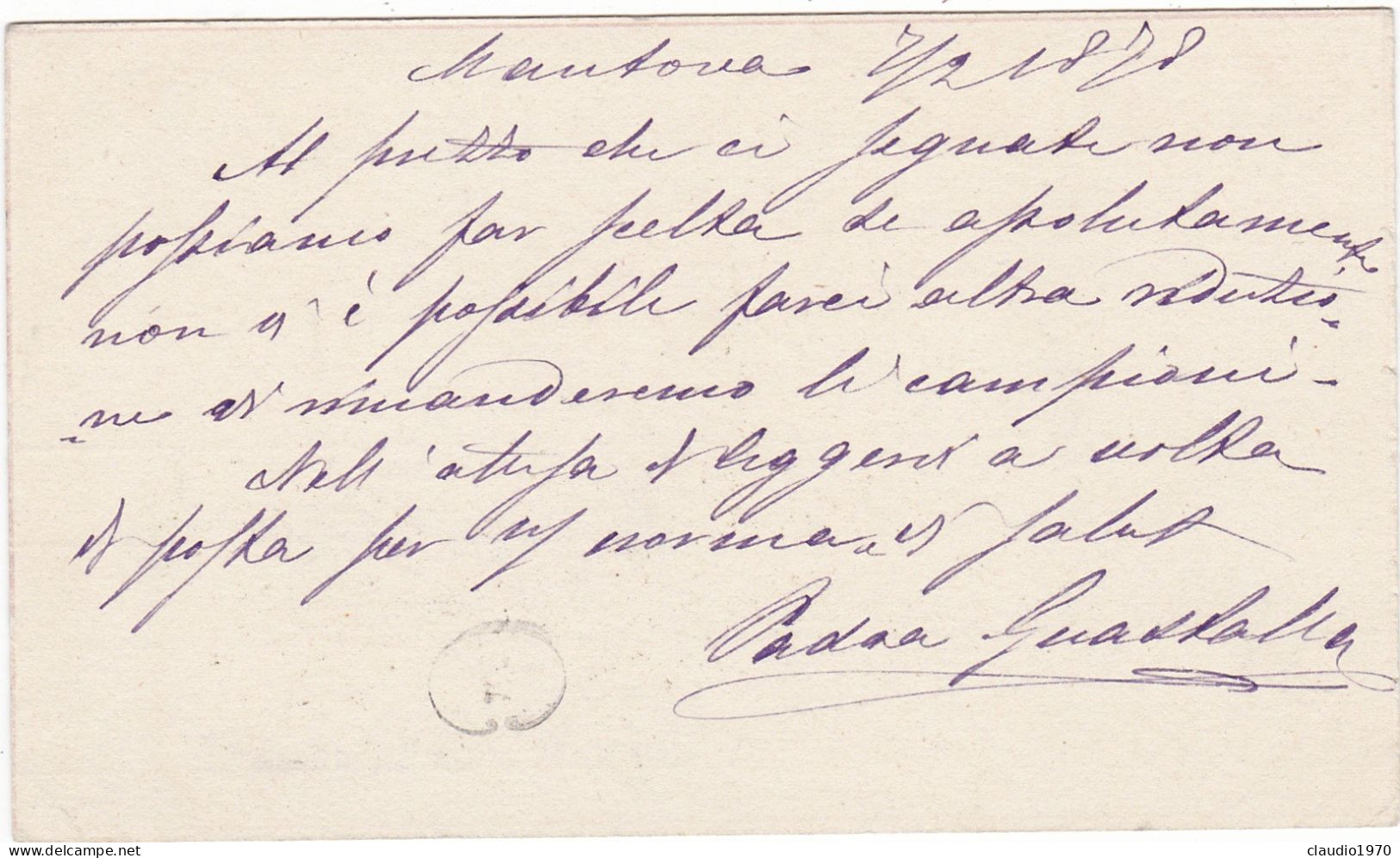 ITALIA - REGNO - MANTOVA - CARTOLINA POSTALE DI STATO C. 0.10 - VG PER PISA -1878 - Stamped Stationery