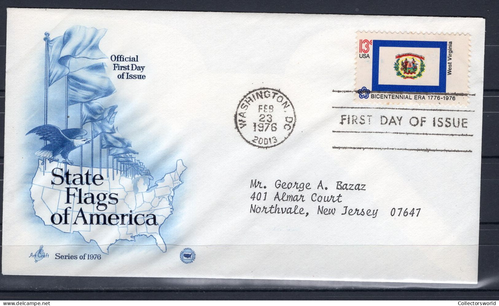 USA FDC 1976 Series State Flags Of America - West Virginia - 1971-1980