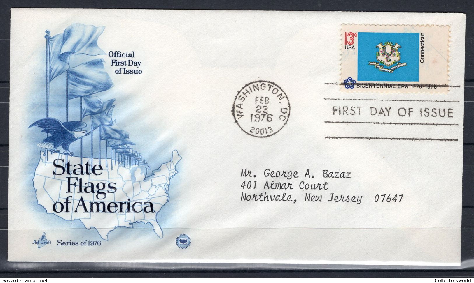 USA FDC 1976 Series State Flags Of America - Connecticut - 1971-1980