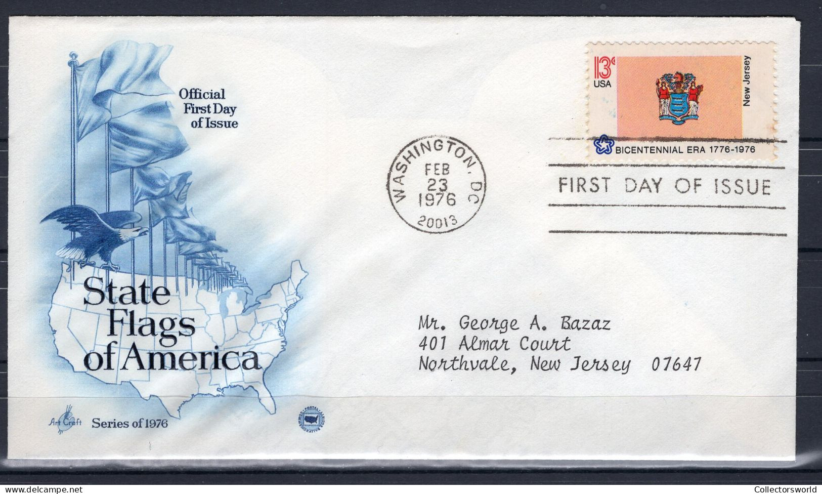 USA FDC 1976 Series State Flags Of America - New Jersey - 1971-1980