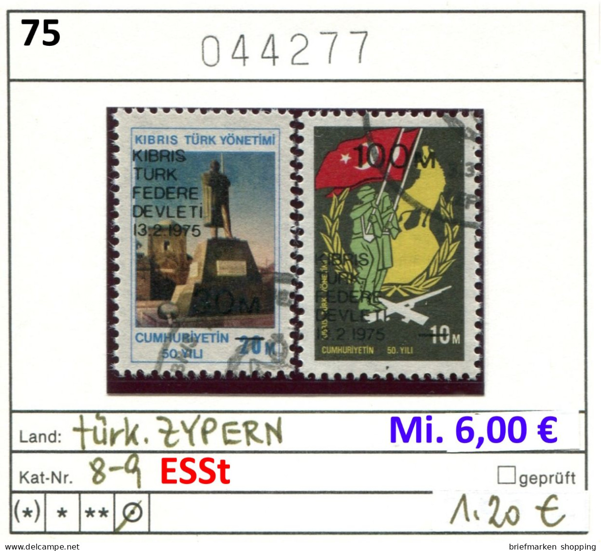 Zypern 1975 - Türkisch Zypern 1975 - Chypre Turquoise 1975 - Michel 8-9 - Oo Oblit. Used Gebruikt - ESST - Usados