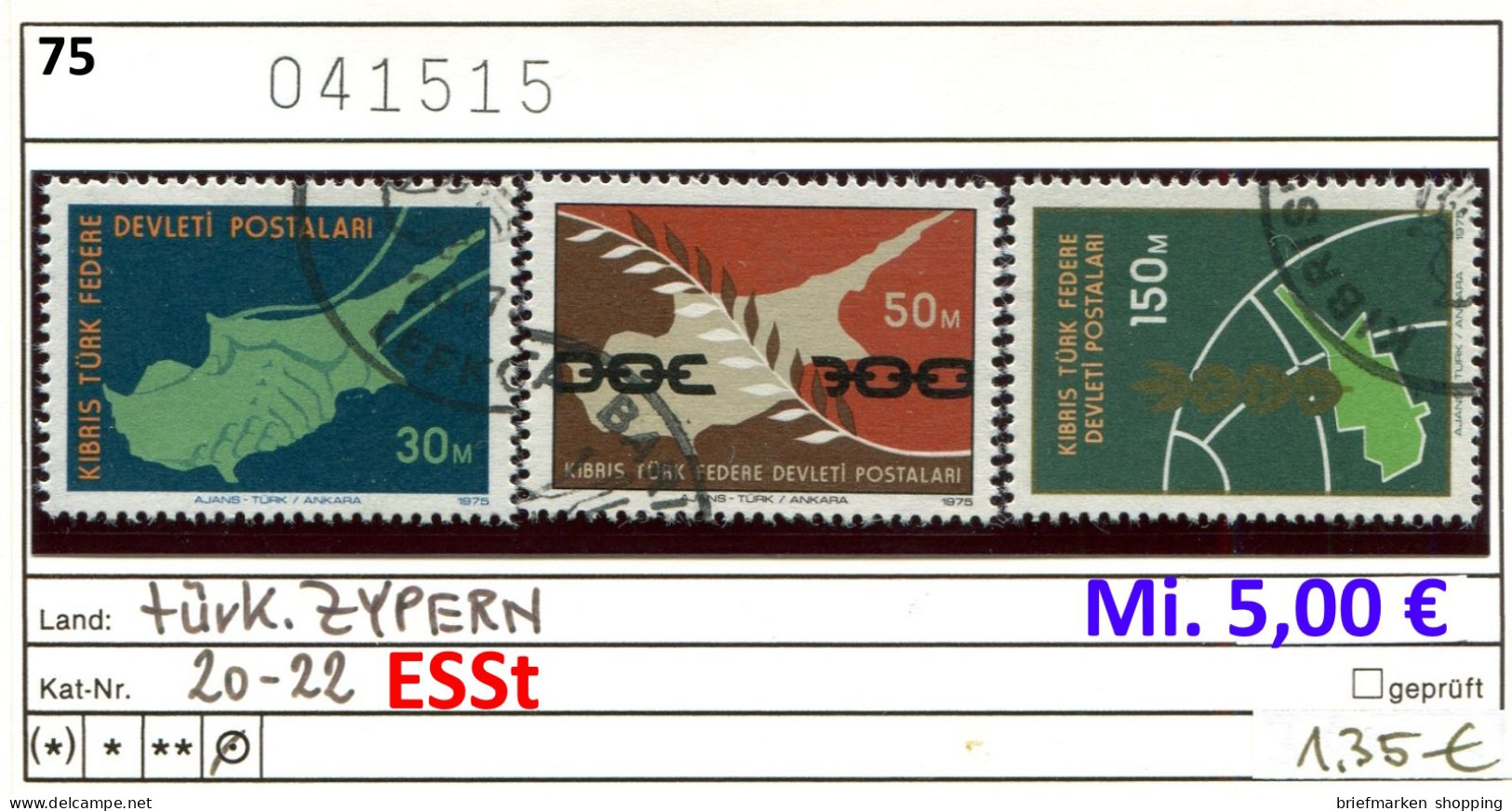 Zypern 1975 - Türkisch Zypern 1975 - Chypre Turquoise 1975 - Michel 20-22 - Oo Oblit. Used Gebruikt - ESST - Gebraucht