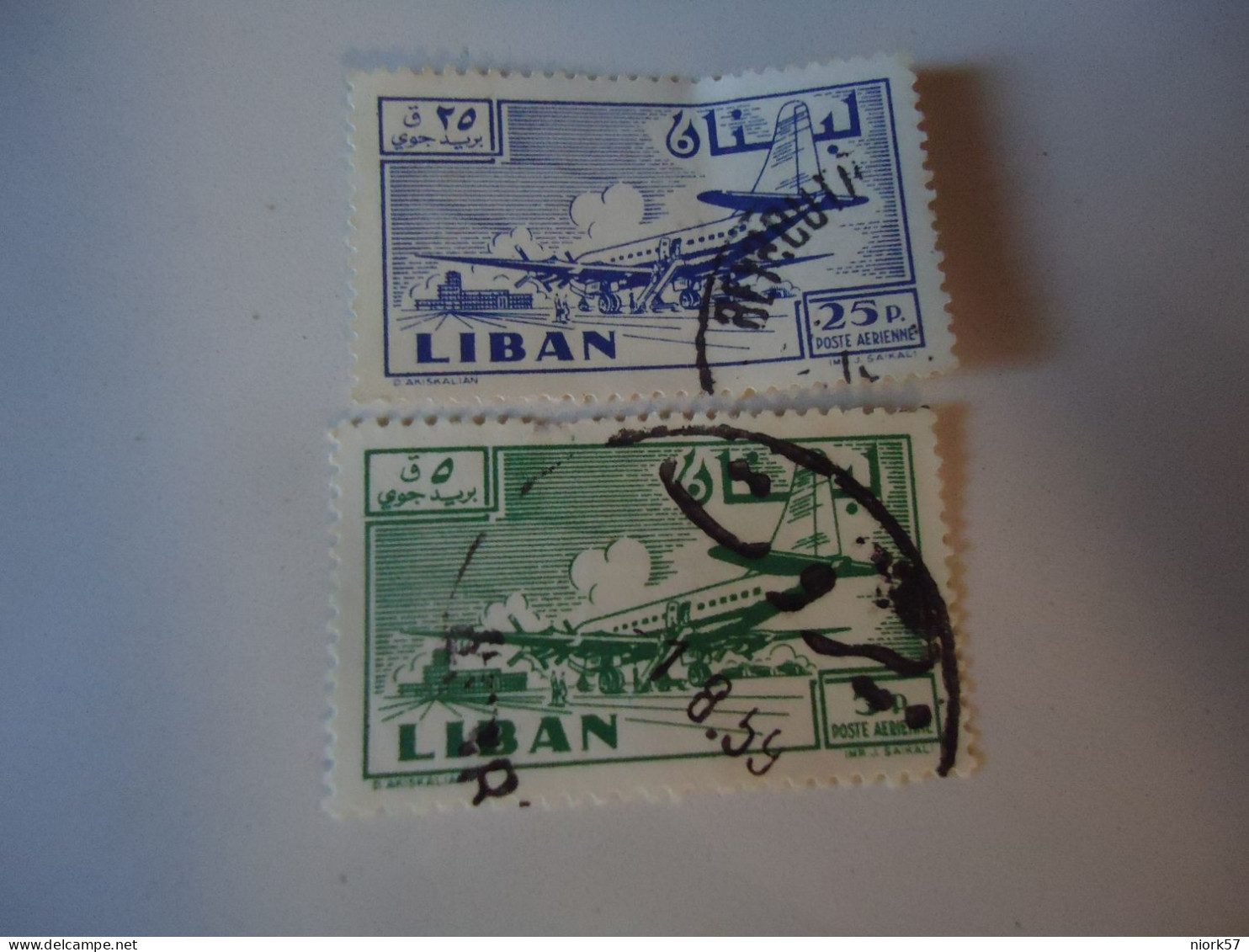 LIBAN  LEBANON USED   2 STAMPS AIR AIRPLANES 1959 - Libanon