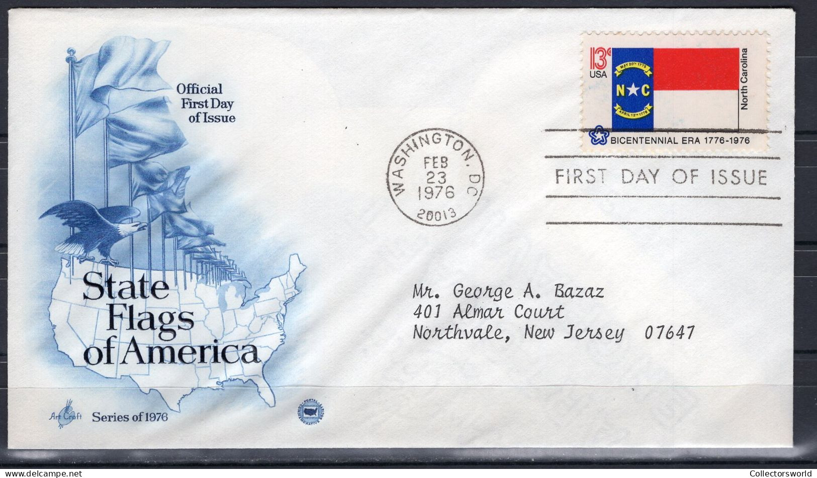 USA FDC 1976 Series State Flags Of America - North Carolina - 1971-1980