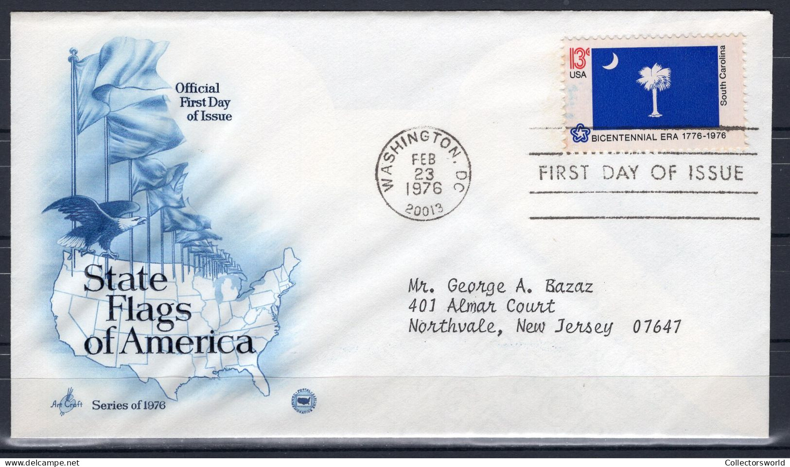 USA FDC 1976 Series State Flags Of America - South Carolina - 1971-1980