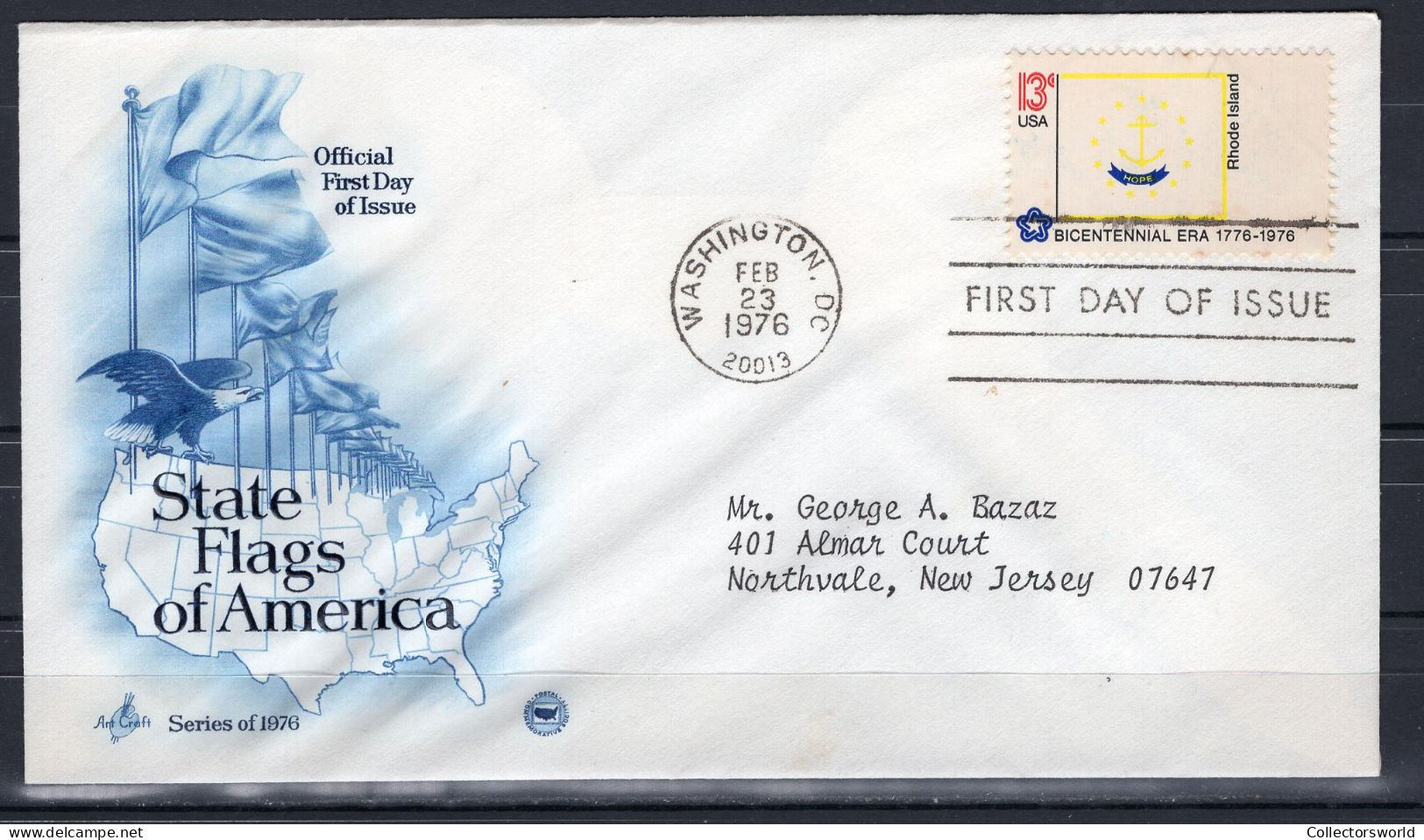 USA FDC 1976 Series State Flags Of America - Rhode Island - 1971-1980