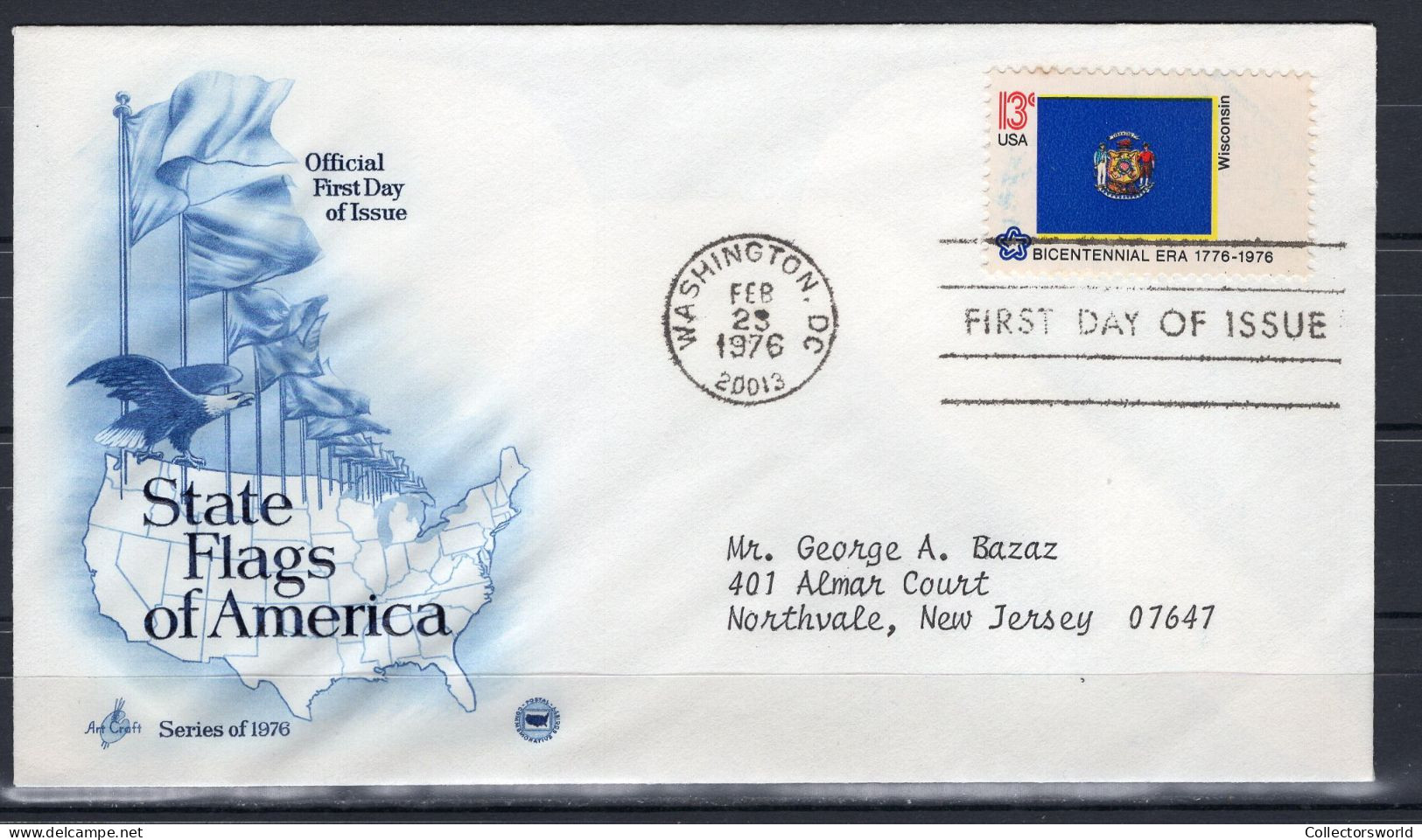 USA FDC 1976 Series State Flags Of America - Wisconsin - 1971-1980