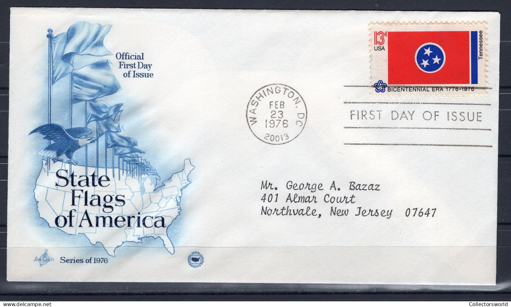 USA FDC 1976 Series State Flags Of America - Tennessee - 1971-1980