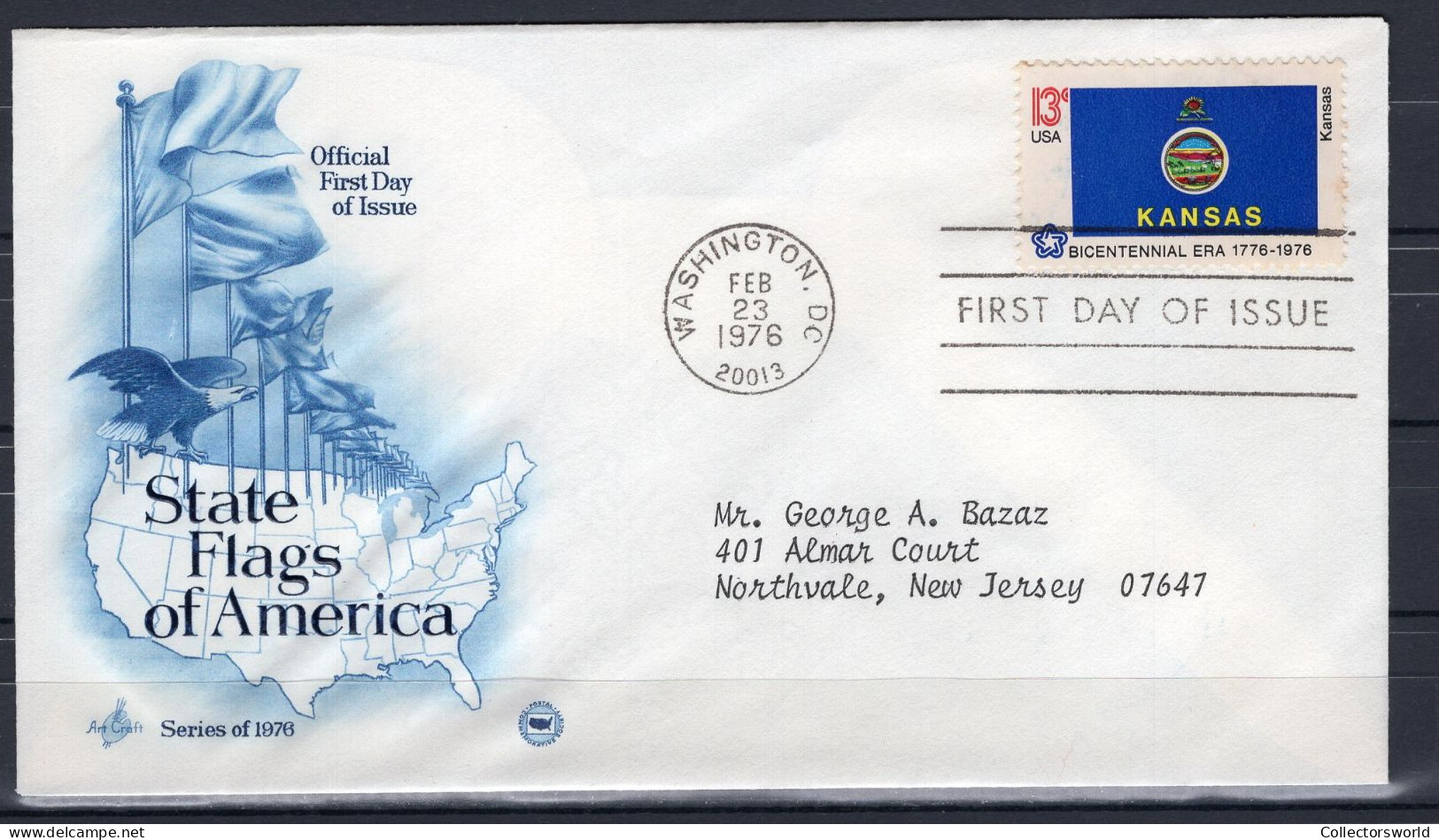 USA FDC 1976 Series State Flags Of America - Kansas - 1971-1980